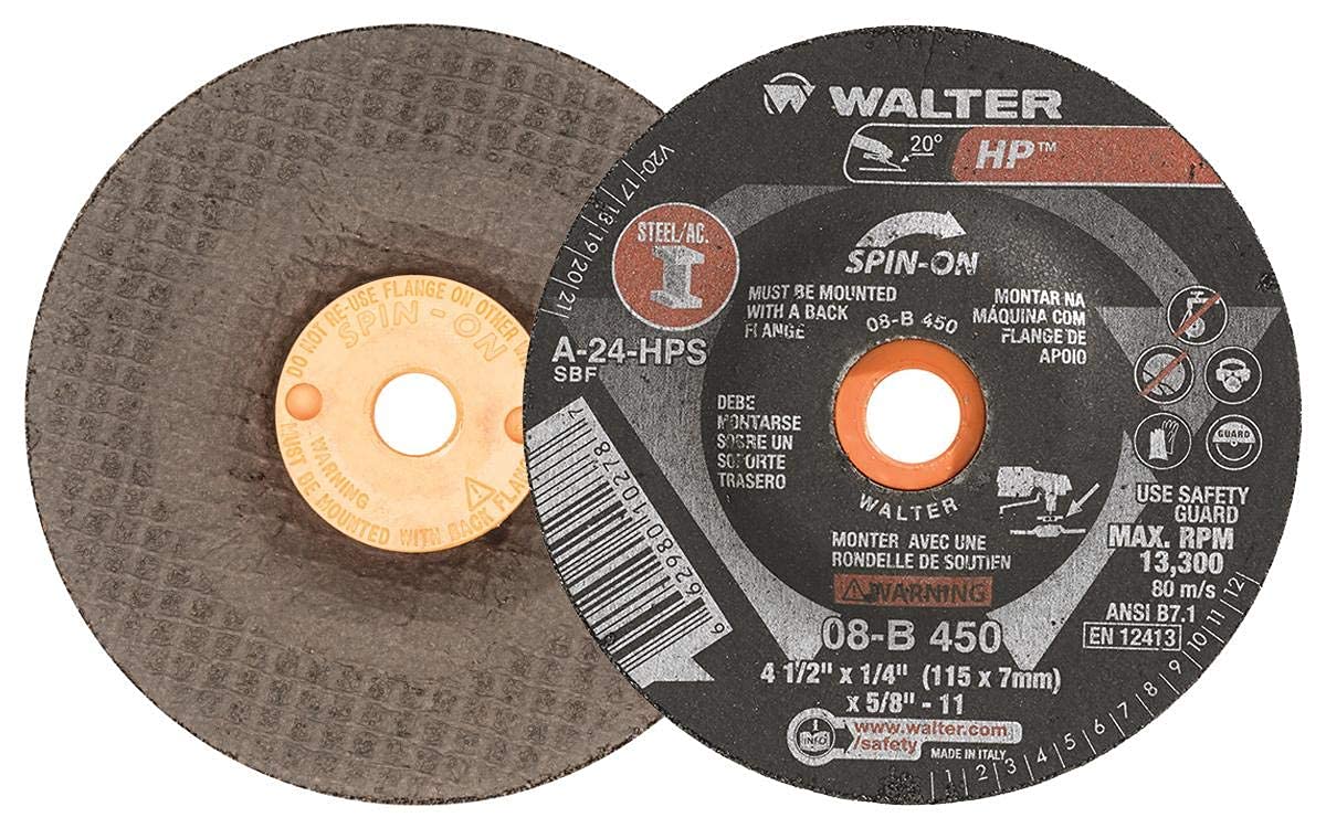 Walter 08B450 HP Grinding Wheel - 4-1/2 Inch Abrasive Finishing Wheel (Pack of 20) for Metal, Wood & Concrete Surface Grinding & Polishing