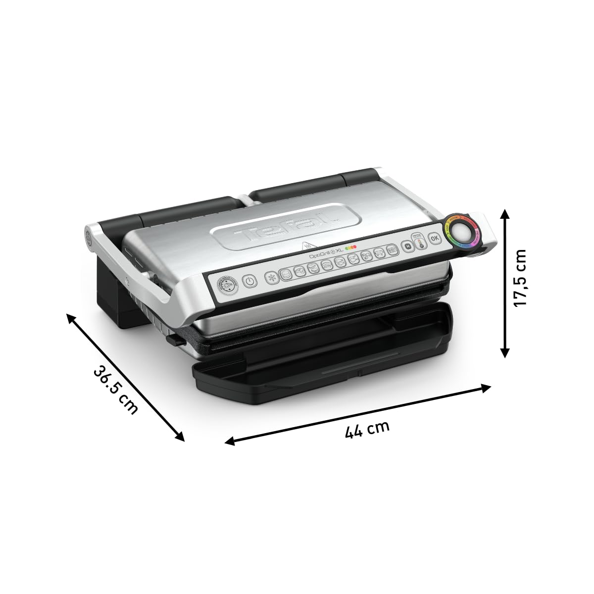 Tefal Optigrill+ XL Automatic Electric Grill for Meat - Extra Large Cooking Surface, 9 Preset Programs, Temperature Control, Manual & Defrost Modes - Includes Snack & Pastry Accessories - Silver GC724D12 - Perfect for Indoor Grilling, BBQ Parties & Healthy Cooking