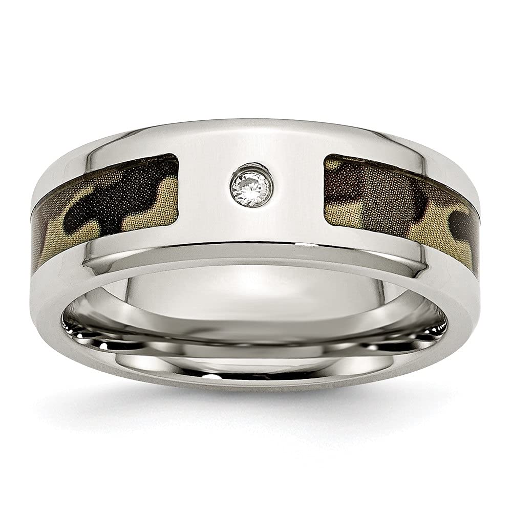 Stainless Steel Camo Rubber Band Ring with CZ Print - Polished Brown for Men & Women | Fashion Jewelry for Casual Wear, Parties & Gifts
