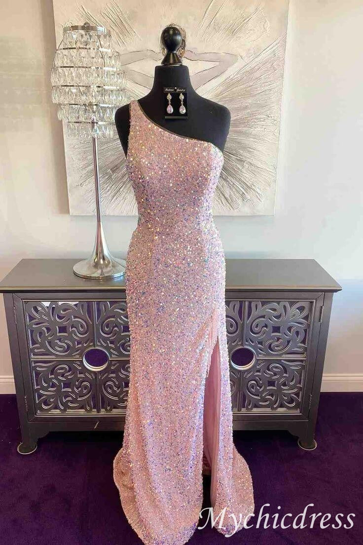 2025 One Shoulder Pink Long Prom Dresses for Women - Elegant Mermaid Formal Gown for Homecoming, Evening Party & Special Occasions