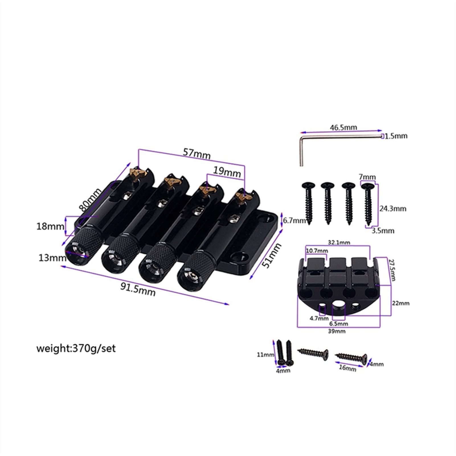 4 String Bass Guitar Bridge - Headless Tailpiece with String Locks & Screws for Electric Bass Guitars | Perfect for Professional Musicians & Studio Recording