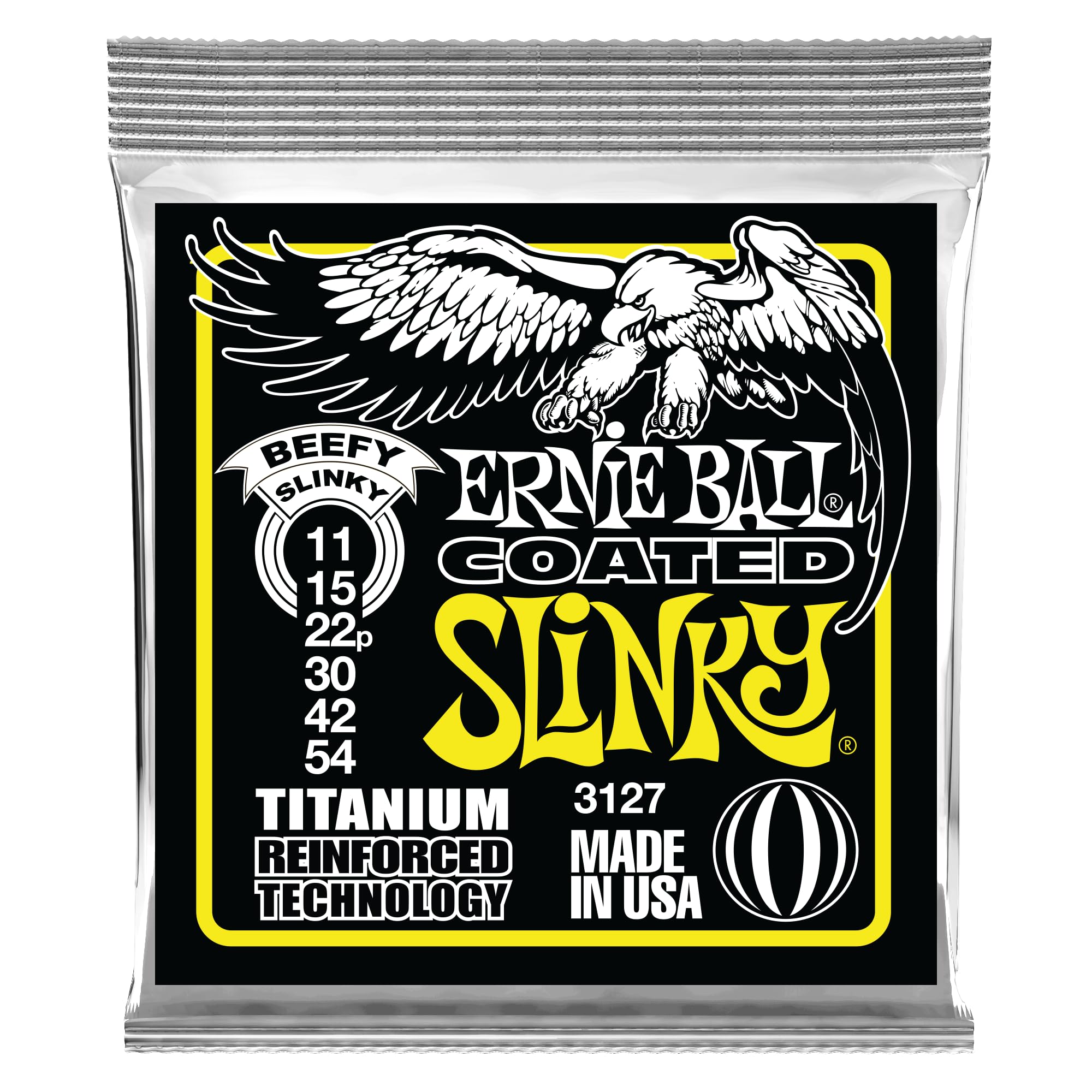 Ernie Ball Beefy Slinky Coated Titanium Electric Guitar Strings, 11-54 Gauge (P03127) - Premium Coated Strings for Extended Play & Durability - Perfect for Rock, Metal & Heavy Riffing