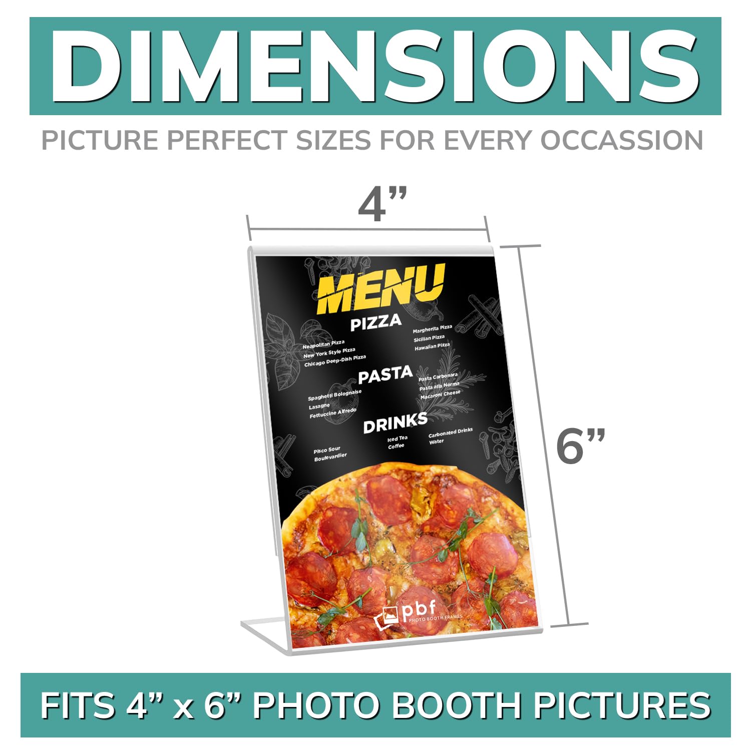 4x6 Acrylic Sign Holder - Vertical Stand Up Slanted Display Stand for Menus, Flyers & Pictures - Clear Plastic Table Top Frame (144-Pack) - Perfect for Restaurants, Retail Stores & Office Use