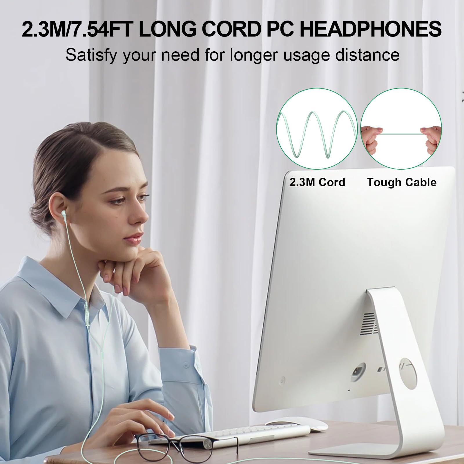 ASKUBSKU USB Headset with Microphone - 7.5ft Wired Computer Headphones with Noise Canceling & Mute Function for PC/Laptop/Surface/Switch (Green) - Perfect for Online Meetings, Gaming & Remote Work