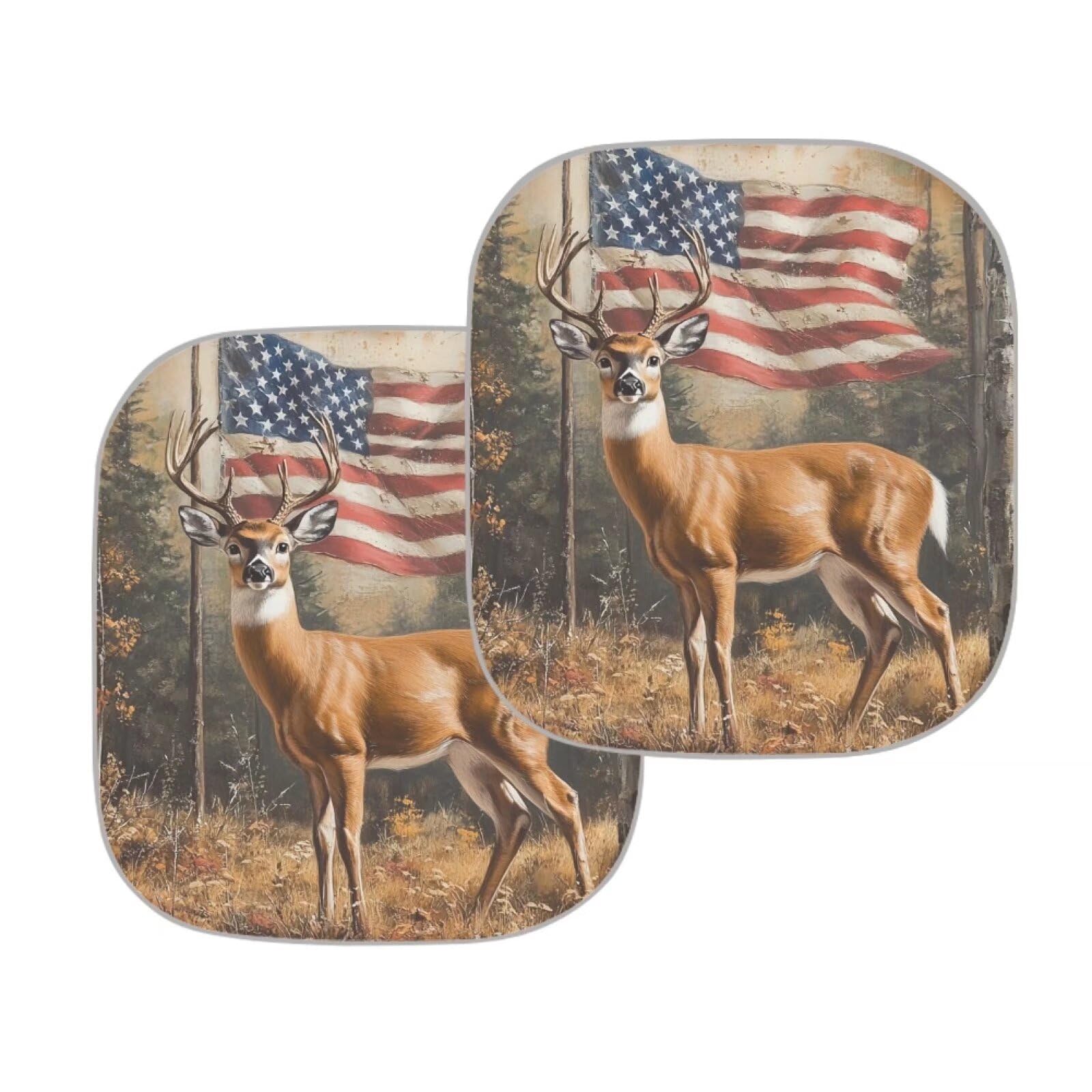 Universal Fit American Flag Deer Windshield Sun Shade - Reflective Fabric Blocks UV Rays & Keeps Car Cool - Foldable Sun Shield for Cars, Trucks & SUVs - Perfect for Summer, Road Trips & Outdoor Parking