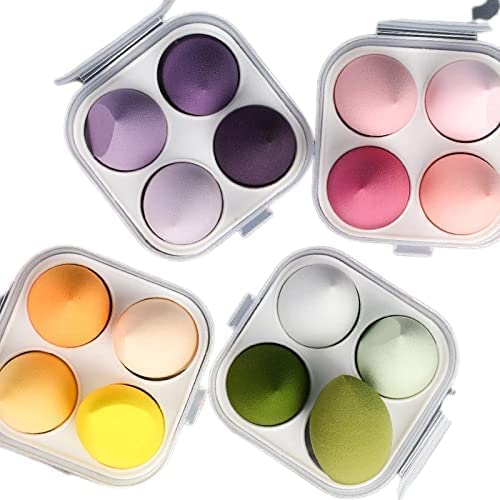 4 Pcs First Beauty Blender Sponge Set with Storage Box - Multicolor Makeup Cosmetic Puff for Foundation & Powder Application | Perfect for Travel, Professional Makeup Artists & Everyday Beauty Routine