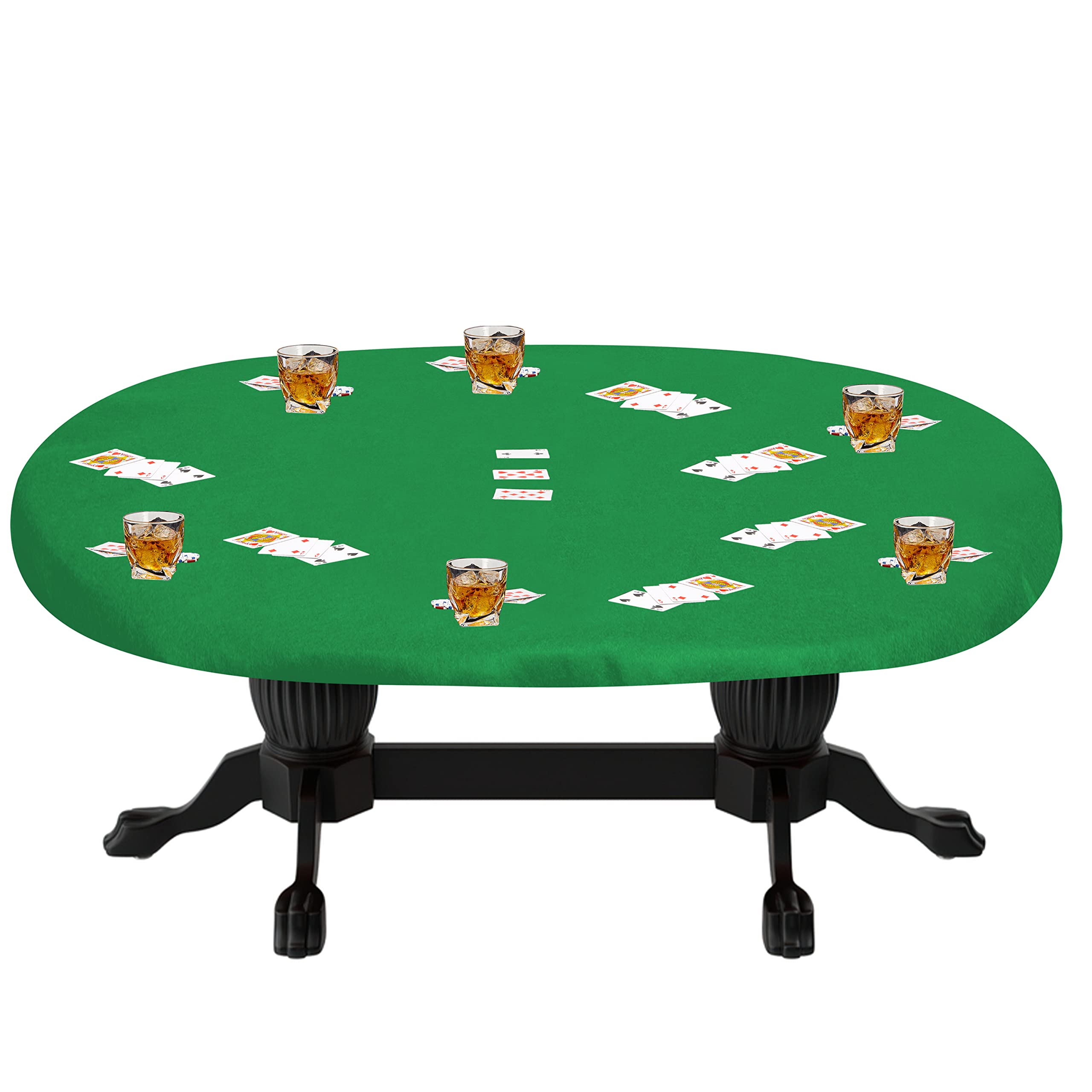 Premium Elastic Felt Card Game Table Cover for Poker, Mahjong, Dominoes & Board Games - Fits 48x68 Inch Oval Tables (Green) - Perfect for Game Nights, Casino Parties & Family Gatherings