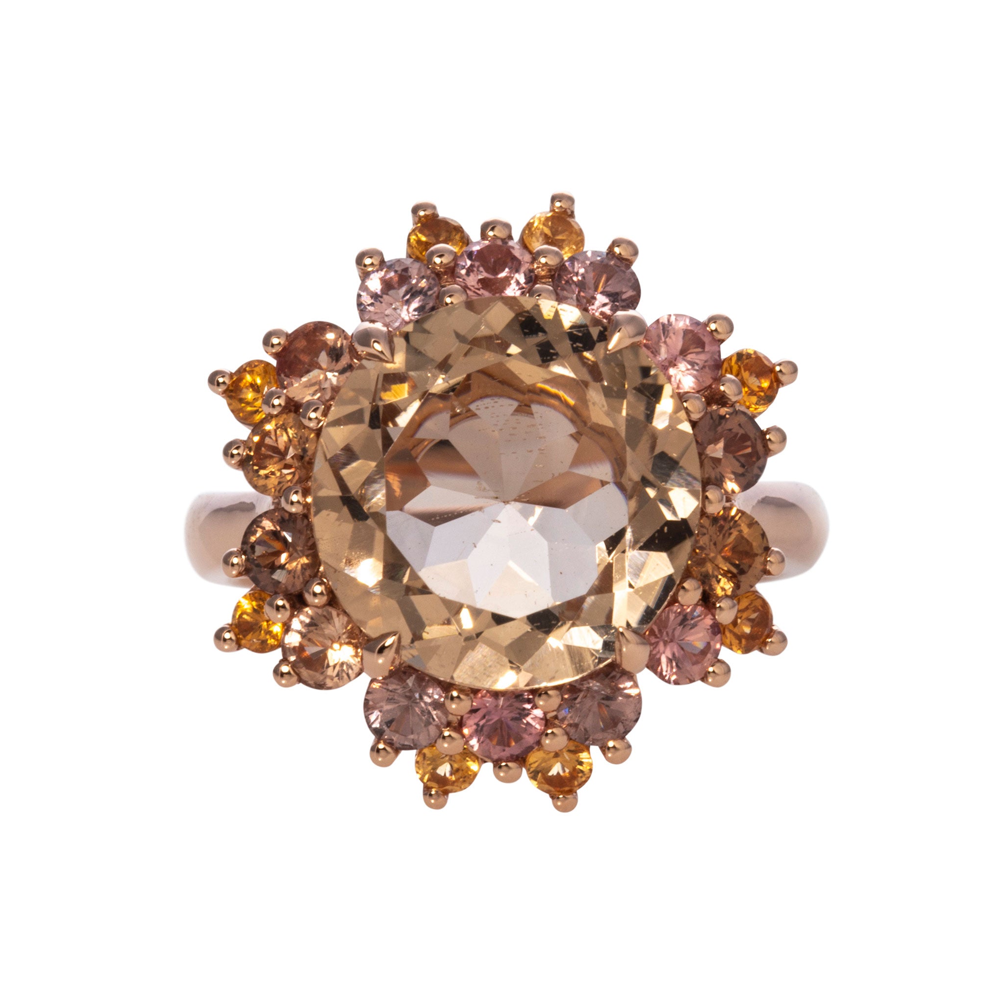 14K Rose Gold Ring with Smoky Quartz, Mandarin Garnet & Mixed Sapphires | Elegant Jewelry for Women | Perfect for Weddings, Anniversaries & Special Occasions