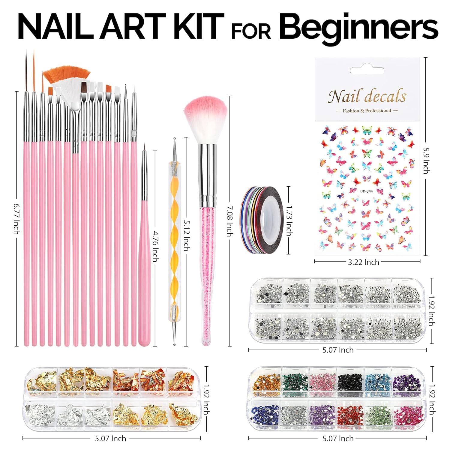 Professional Nail Extension Kit for Beginners - Complete Nail Art Supplies Set with Brushes, Dotting Tools, Stickers, Rhinestones, Foil & Tapes | DIY Manicure, Salon Quality Nail Design at Home
