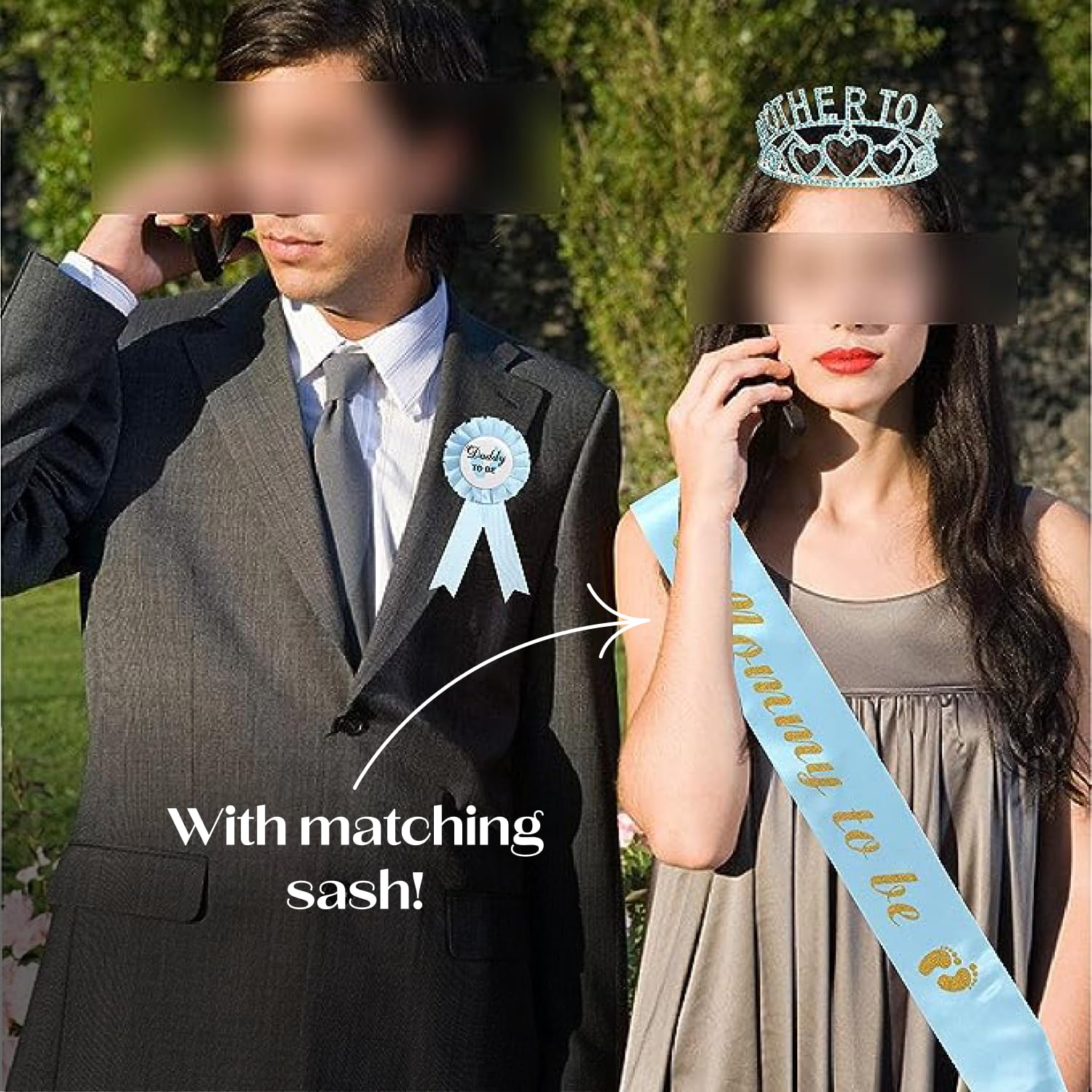 Premium Baby Shower Decoration Set for Mom & Dad to Be - Metal Pink Tiara, Gold Sash & Daddy Pin - Gender Reveal, Maternity Party, Pregnancy Announcement Gift (Perfect for Showers, Gender Reveals & New Parent Celebrations)