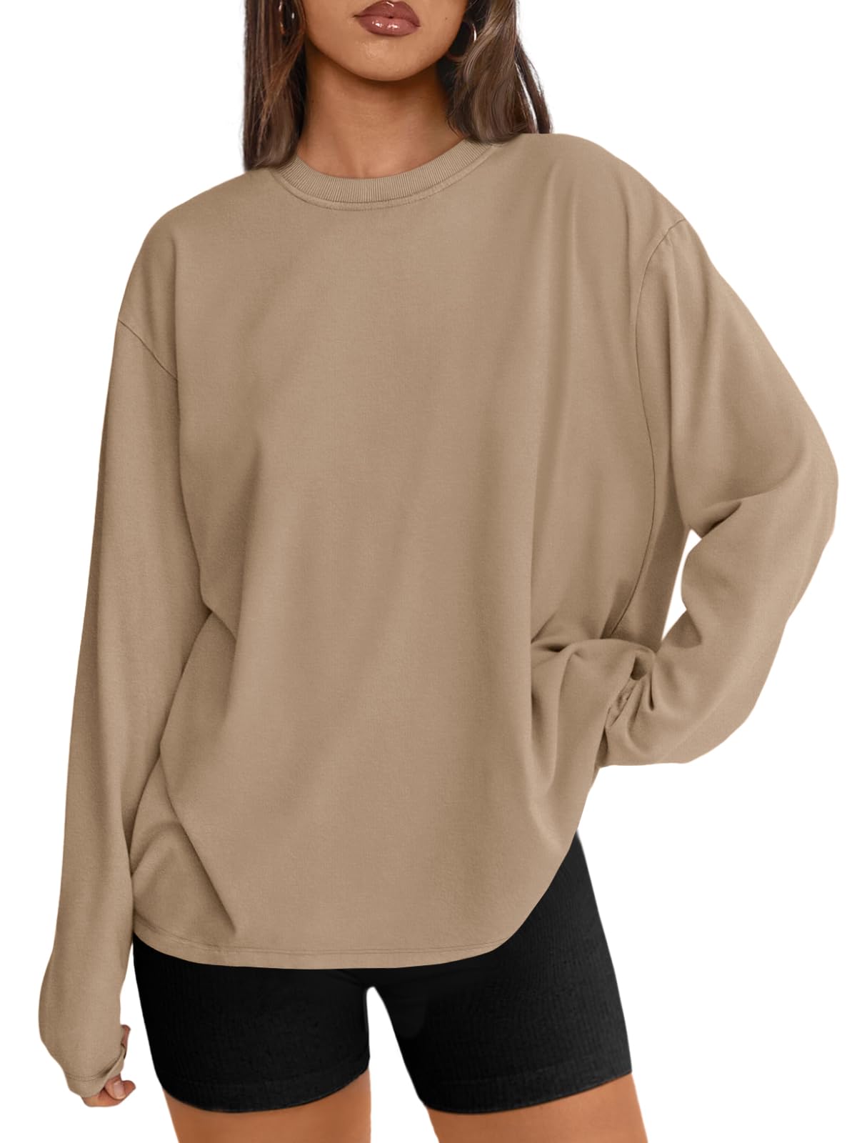 Trendy Queen Women's Oversized Long Sleeve T-Shirt 2025 | Basic Crewneck Fall Tee | Casual Workout & Y2K Style Top | Perfect for Layering, Office Wear & Street Fashion