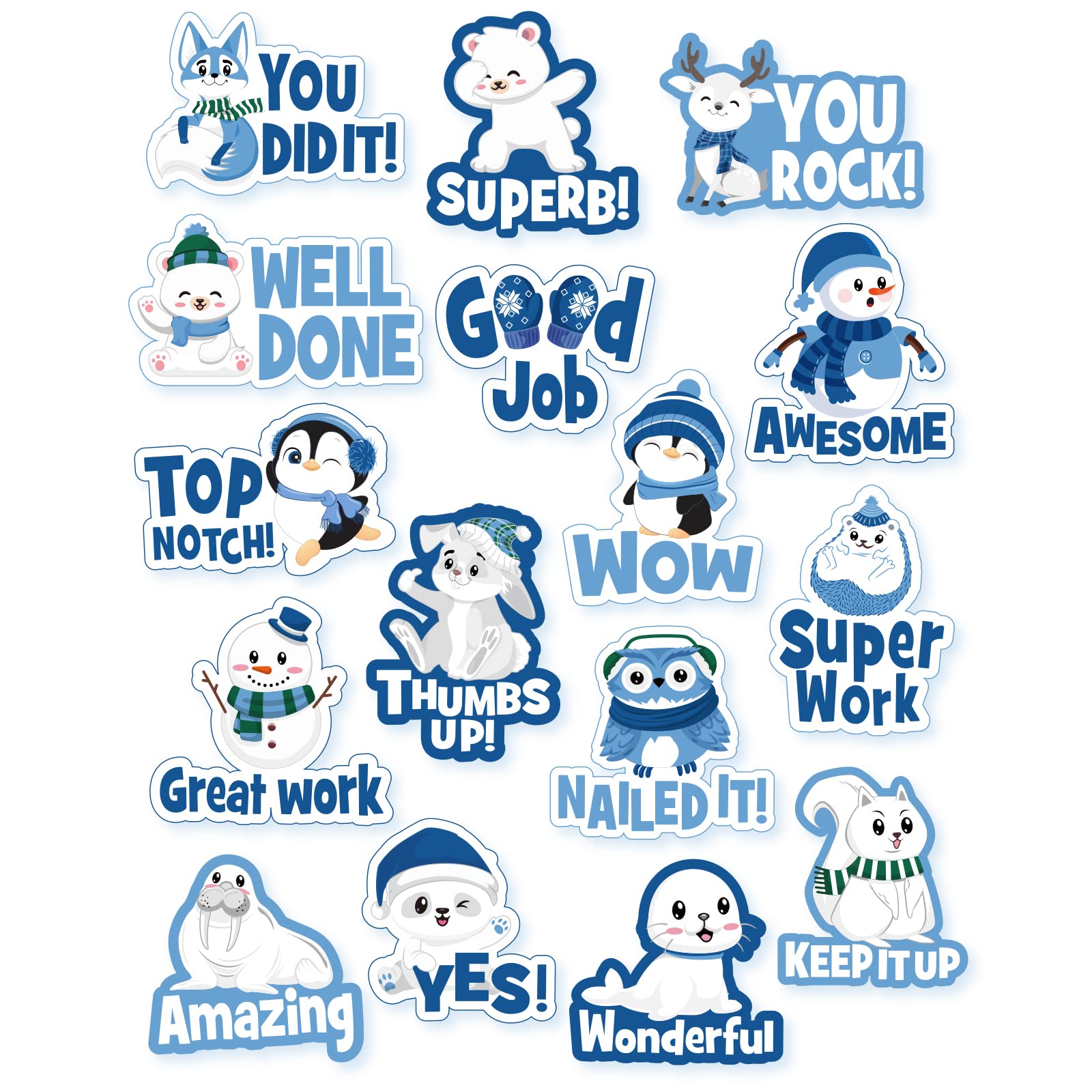 400-Piece Winter Stickers for Teachers - Motivational, Inspirational, Positive Kindness Reward Labels - Cute Holiday Christmas Animal Stickers for Kids Classroom, Homework, Tests & Assignments - Perfect for Winter Activities, School Projects & DIY Crafts