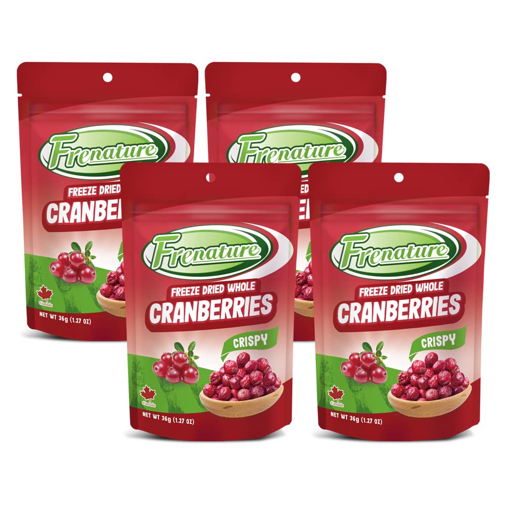 Freeze Dried Cranberries - Natural, Gluten Free & Vegan Snacks | Canada Whole Dried Fruits | 1.27oz (Pack of 4) | Perfect for Camping, Hiking & Healthy On-the-Go Snacking