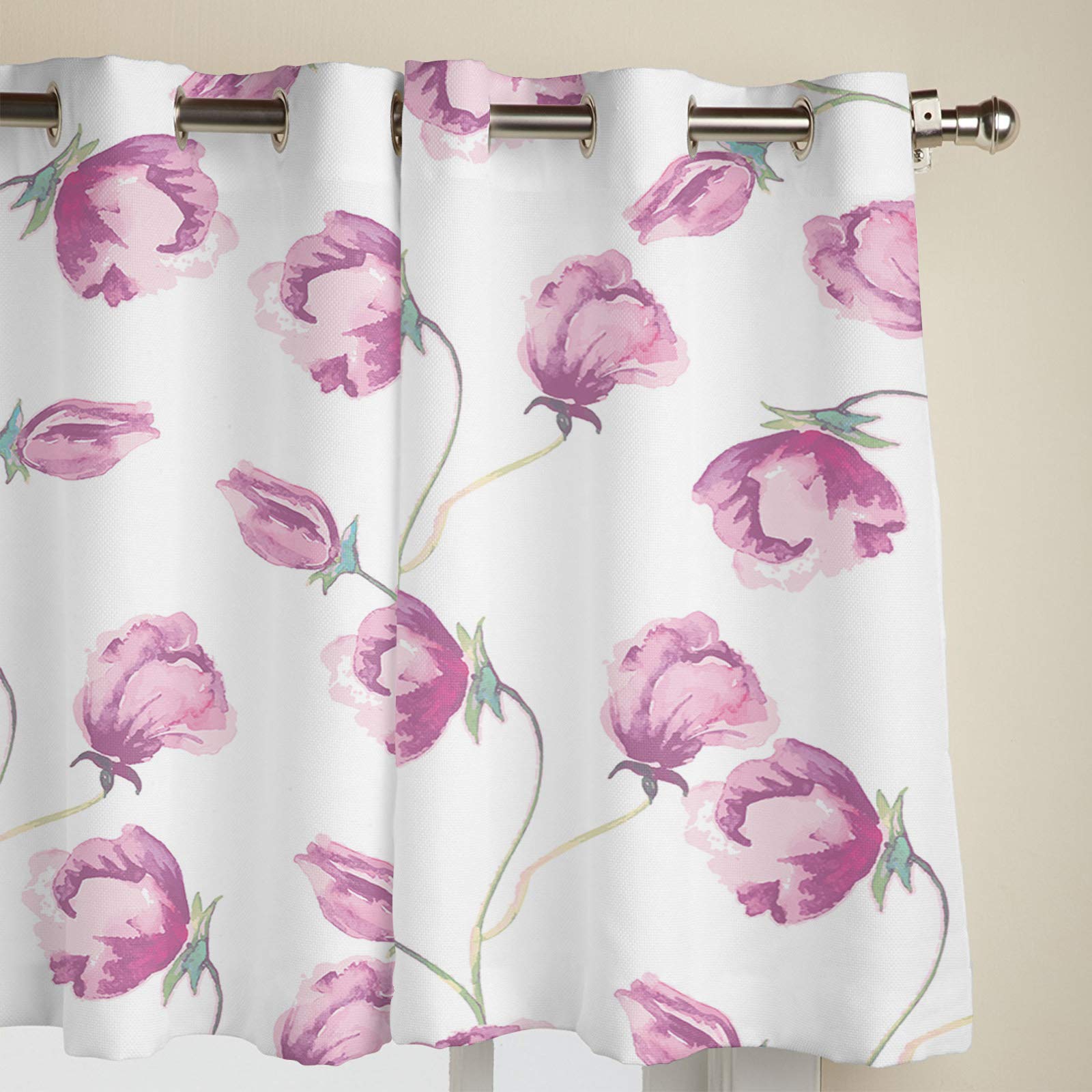 Pink Floral Thermal Insulated Grommet Curtains - 96 Inch Length (2 Panels) for Bedroom & Living Room | Elegant Spring Flower Design | Energy Saving Blackout Drapes | Perfect for Home Decor, Temperature Control & Light Blocking