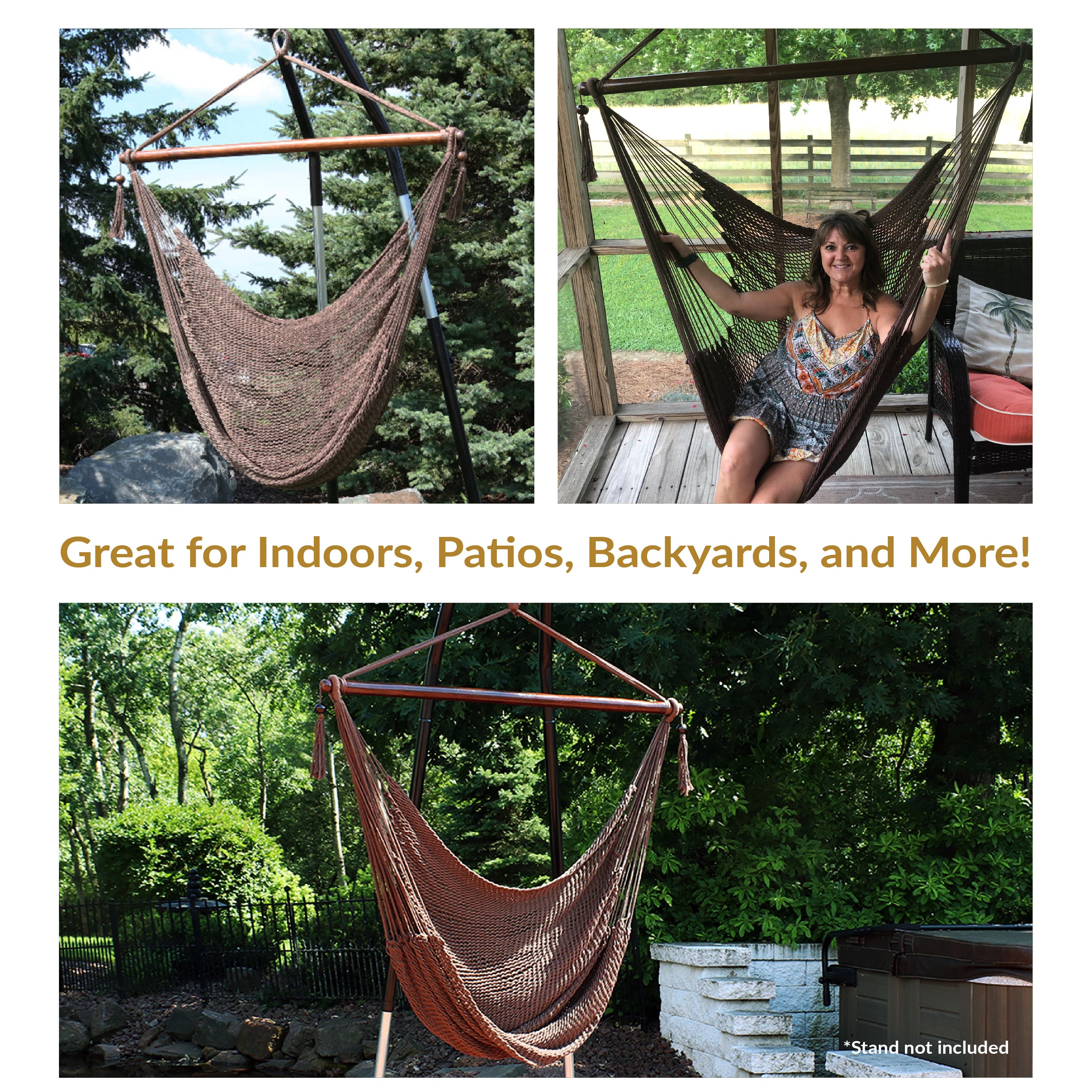 Extra Large Caribbean Polyester Rope Hammock Chair for Outdoor Relaxation - Perfect for Backyard, Patio, Poolside & Beach Lounging