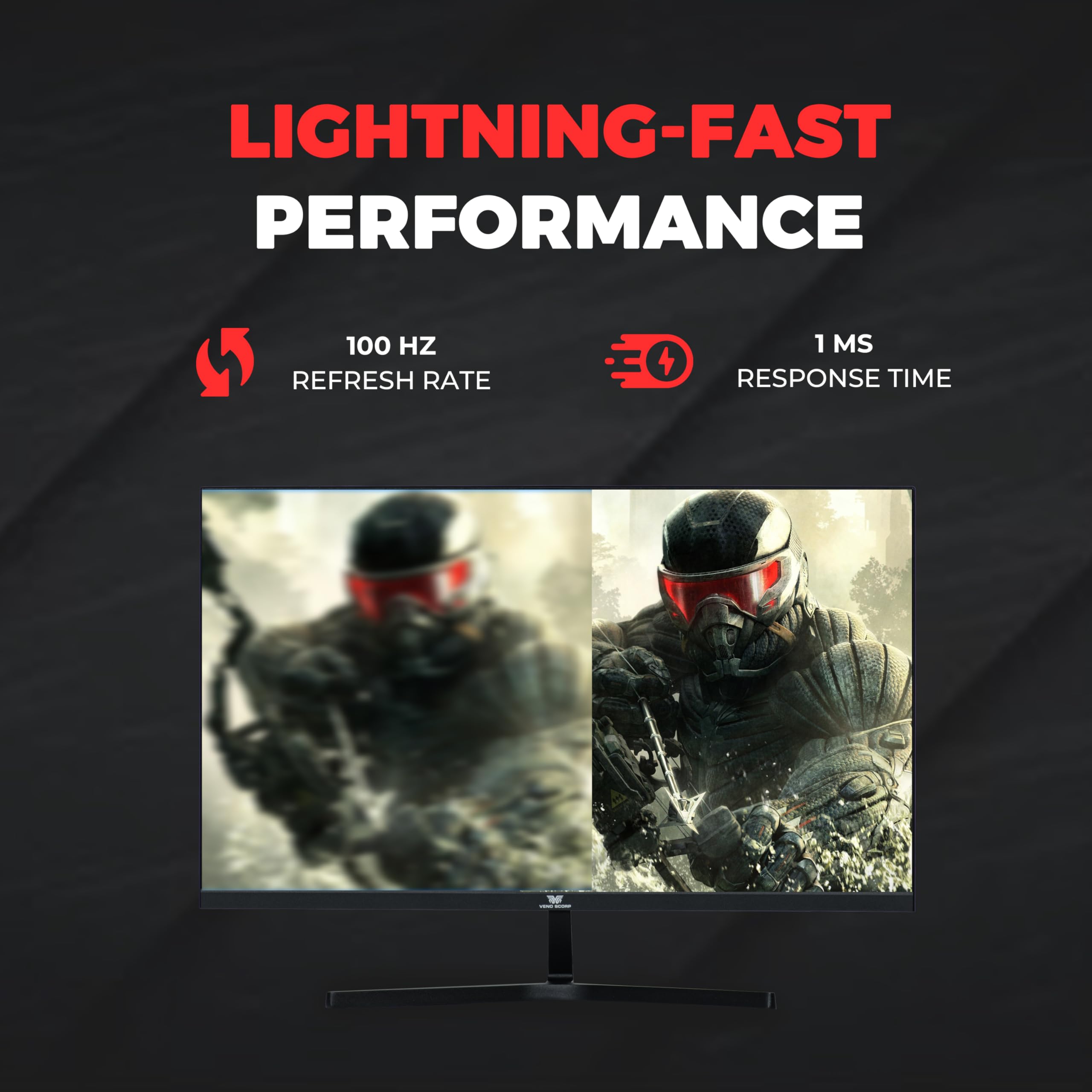 VENOSCORP 24 Inch Gaming Monitor - FHD 1080p 100Hz, 1ms Response Time, Ultra-Thin Bezel, HDMI & VGA Ports, Eye Care LED Display for PC Gamers & Office Work (Black, B24G) - Perfect for Esports, Streaming & Multitasking