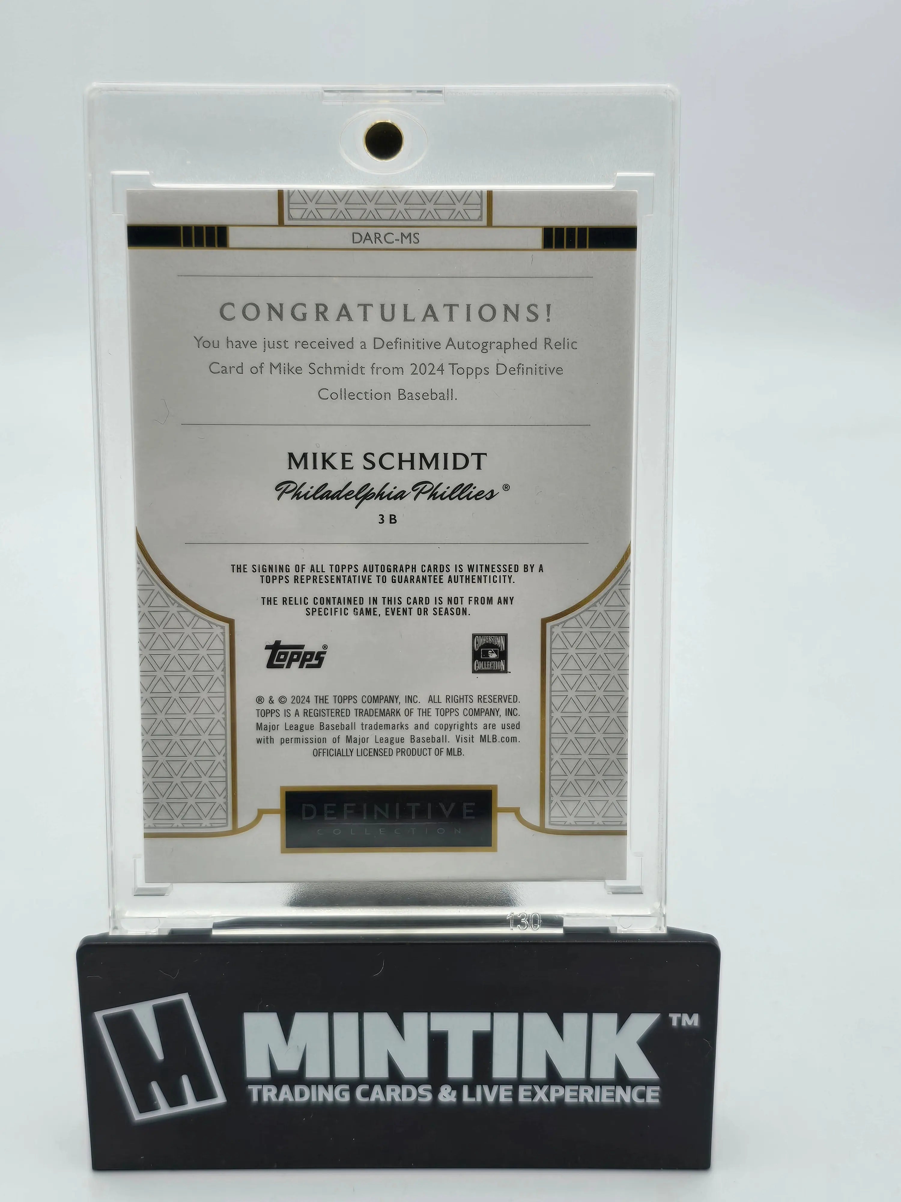 2024 Topps Definitive Baseball Mike Schmidt Dual Relic Gold Foil Autograph Card /40 - Rare Collectible for Baseball Fans & Sports Memorabilia Enthusiasts - Perfect for Display, Investment, and Trading