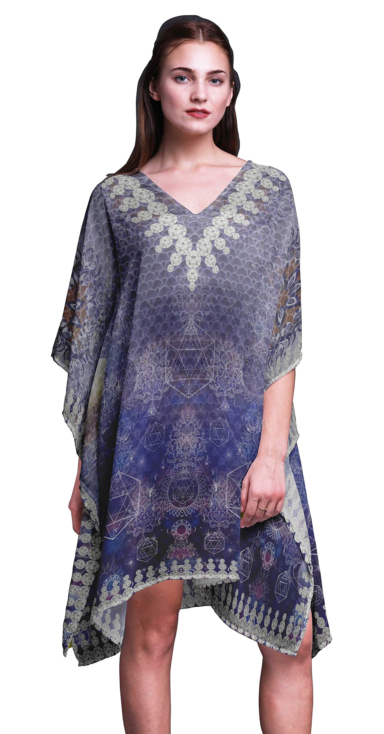 Women's Flowy Short Beach Kaftan - Breezy Bikini Cover Up & Midi Dress for Poolside, Vacation & Summer Outings