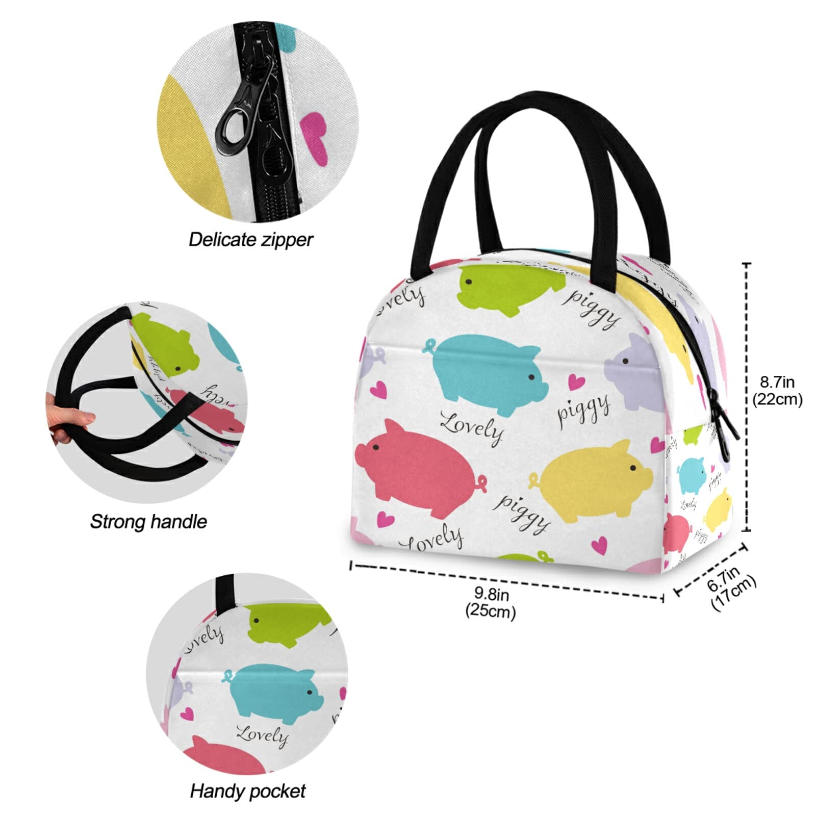 AUUXVA Insulated Lunch Bag for Kids - 15 Can Capacity, Cute Pig Design, Oxford Cloth Material, Zipper Closure | Perfect for School, Picnics & Outdoor Activities (Ages 3+)