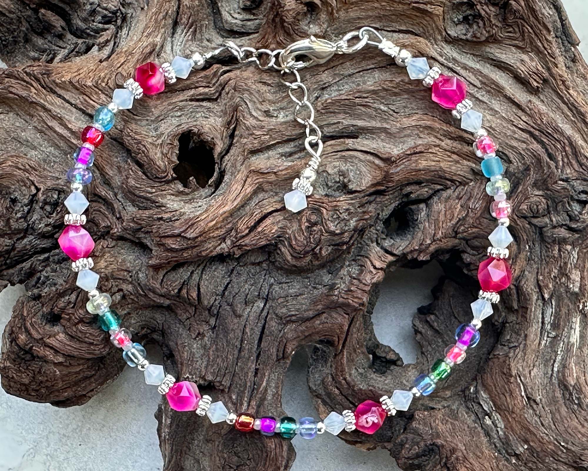 9 Hot Pink Agate Gemstone Beaded Anklet for Women - Elegant Handmade Adjustable Ankle Bracelet - Perfect for Beach, Summer, Boho Fashion & Gift Giving