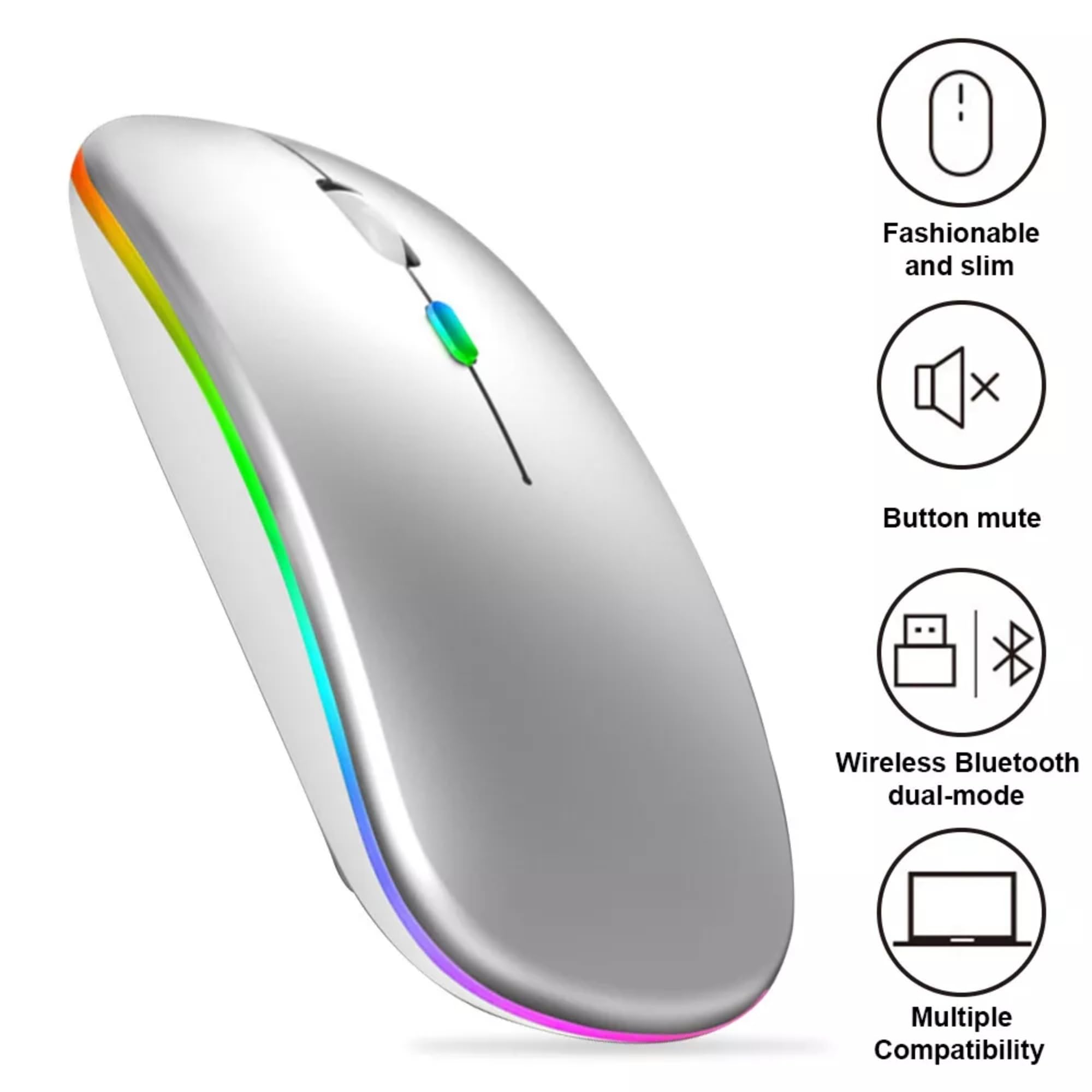 SANNOXY Slim 2.4G Wireless Mouse with Nano Receiver - Ergonomic Silent Click Computer Mouse for Laptop, PC, Mac - Portable Silver Mouse for Office, Home, Travel & Gaming