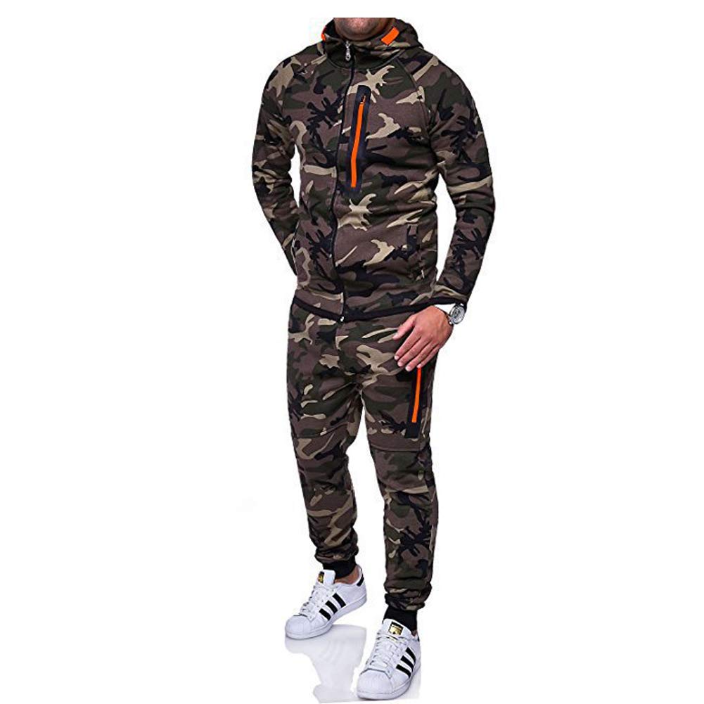 Morbuy Men's Camouflage Tracksuit Set - Zipper Hoodie Jacket & Pants for Gym, Bodybuilding Training | Casual Spring & Autumn Workout Outfit for Running, Jogging, Fitness