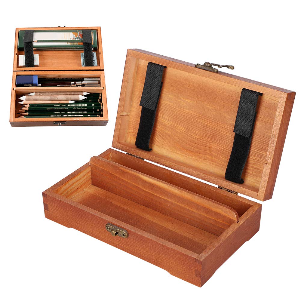 Fdit Wooden Pencil Box - Premium Sketching Pencil Case with Floating Layer, Jewelry & Stationery Organizer for Artists, Students & Office Use - Perfect for Drawing, Writing & Gift Giving