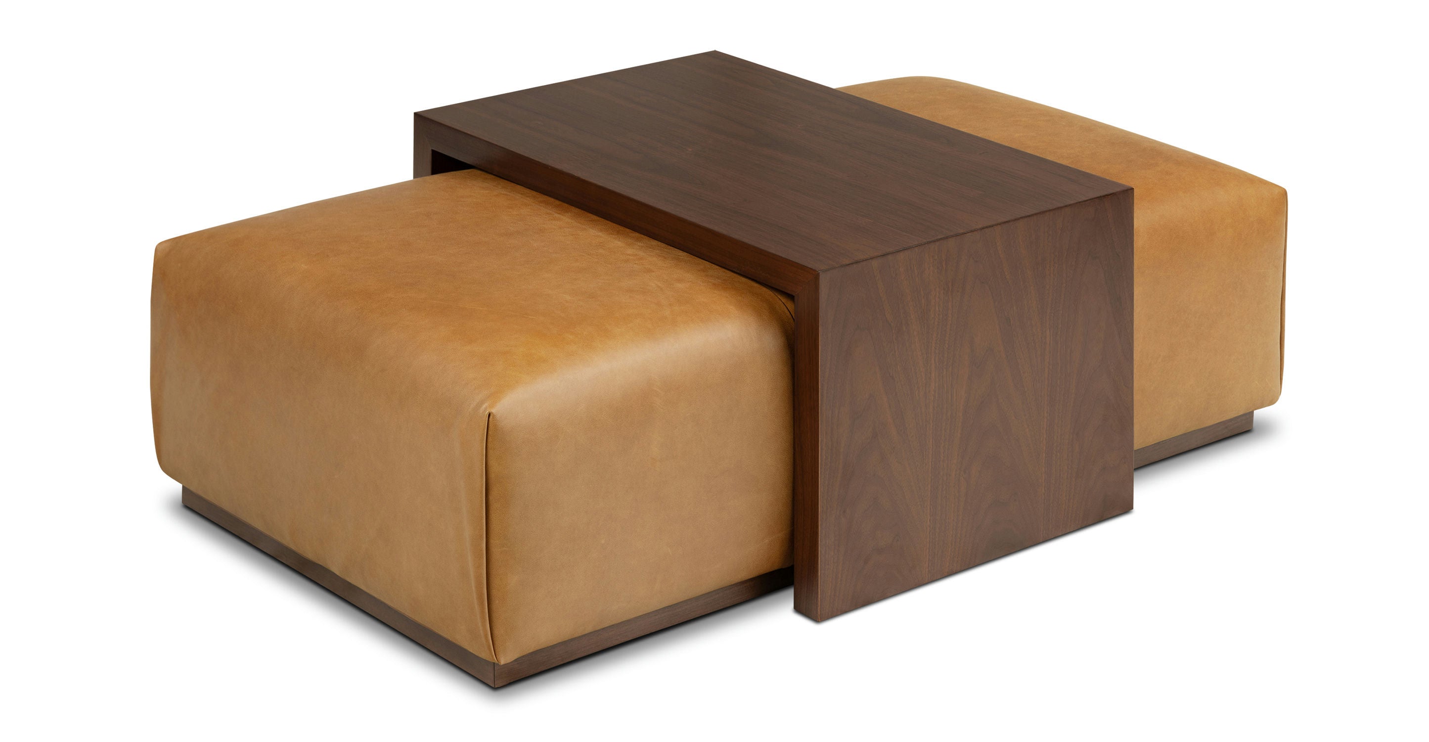 Jarmo Leather Ottoman with Walnut Table - Stylish Footrest & Coffee Table for Living Room, Bedroom, or Office - Premium Leather & Wood Furniture for Home Decor