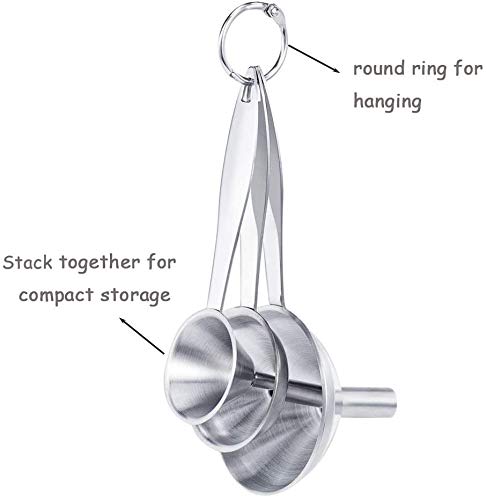 Premium Stainless Steel Mini Kitchen Funnel Set with Long Handle & Hanging Ring - Perfect for Filling Bottles, Jars, and Containers with Liquids, Oils, and Powders - Ideal for Home Bar, Cocktail Making, Cooking, and DIY Projects