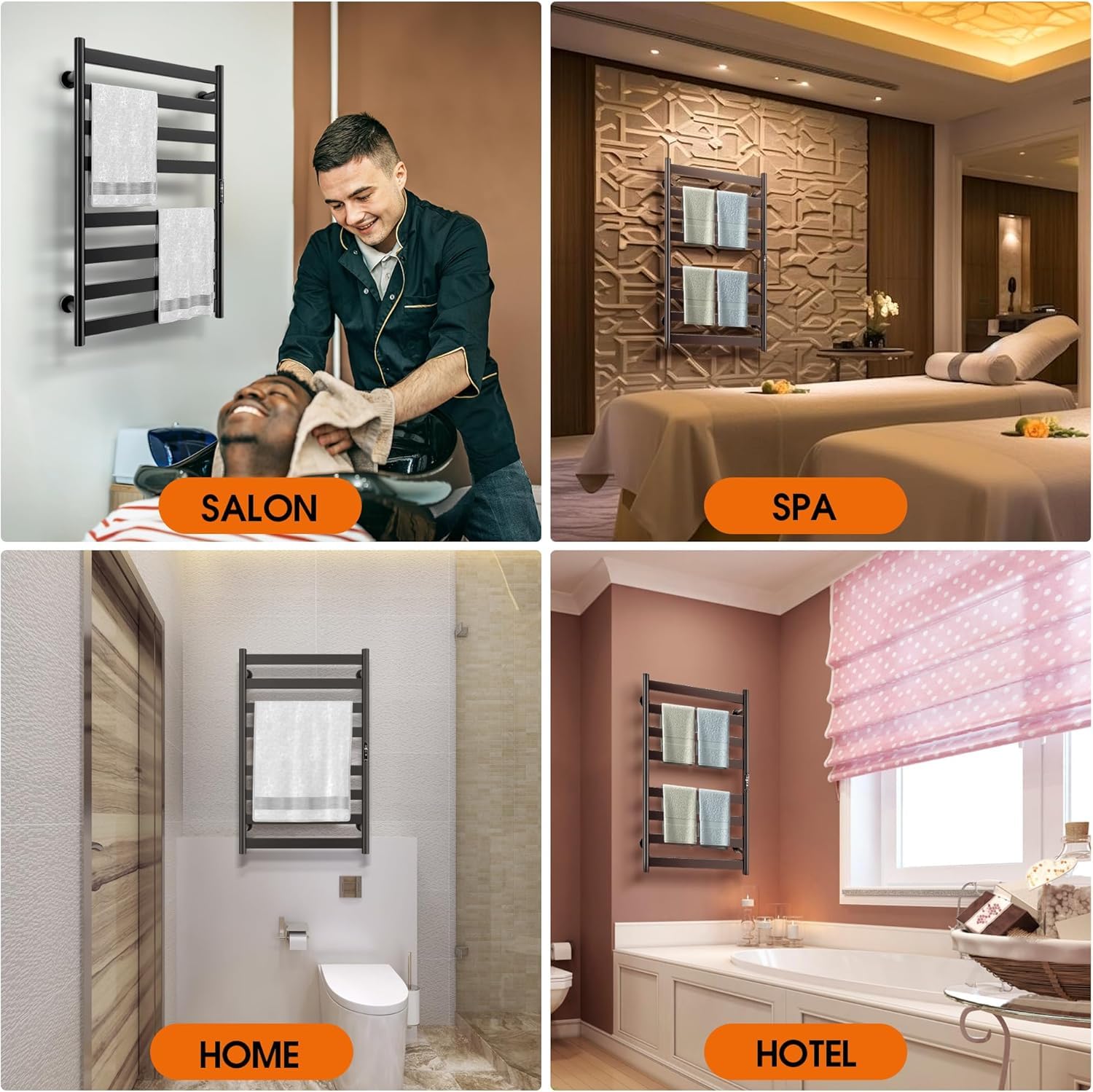 Electric Towel Warmer Rack for Bathrooms - Fast Heating Towel Warmer Heater with Adjustable Temperature, Black - Perfect for Spa, Luxury Hotels & Cozy Home Bathrooms