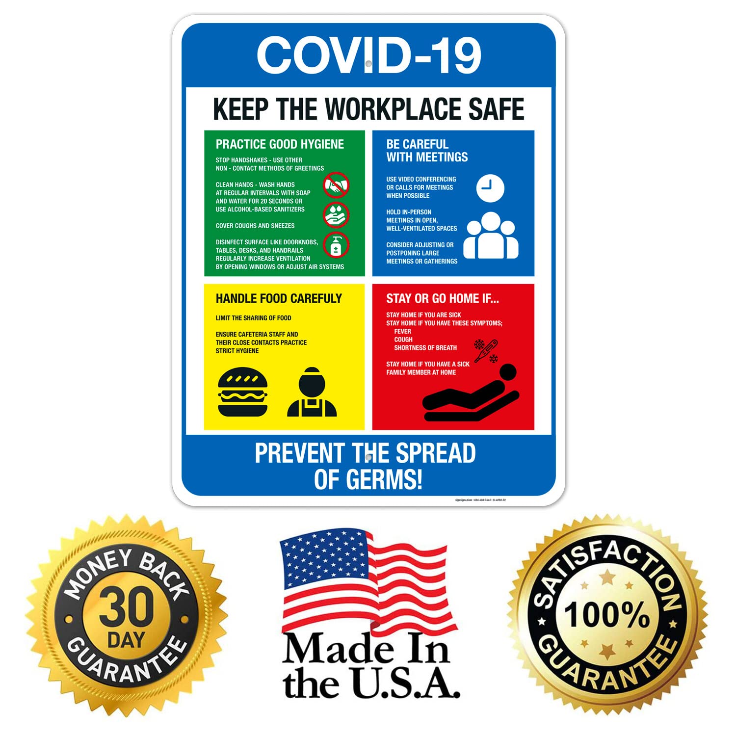 COVID-19 Social Distancing Sign - 24x30 Inch Rust-Free Aluminum Safety Poster for Businesses | Fade-Resistant, Easy to Mount | Indoor/Outdoor Use | Made in USA - Perfect for Offices, Stores & Public Spaces