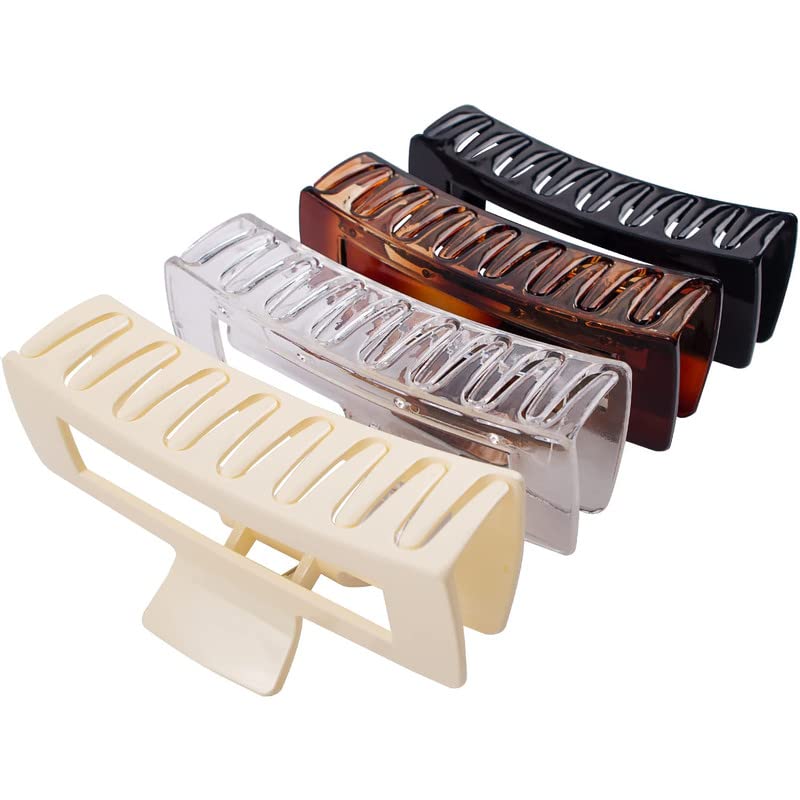 Belicia 4 Pack Large Hair Claw Clips for Thick Long Hair - Non-slip Strong Hold for Women, Perfect for Curly Hair Styling