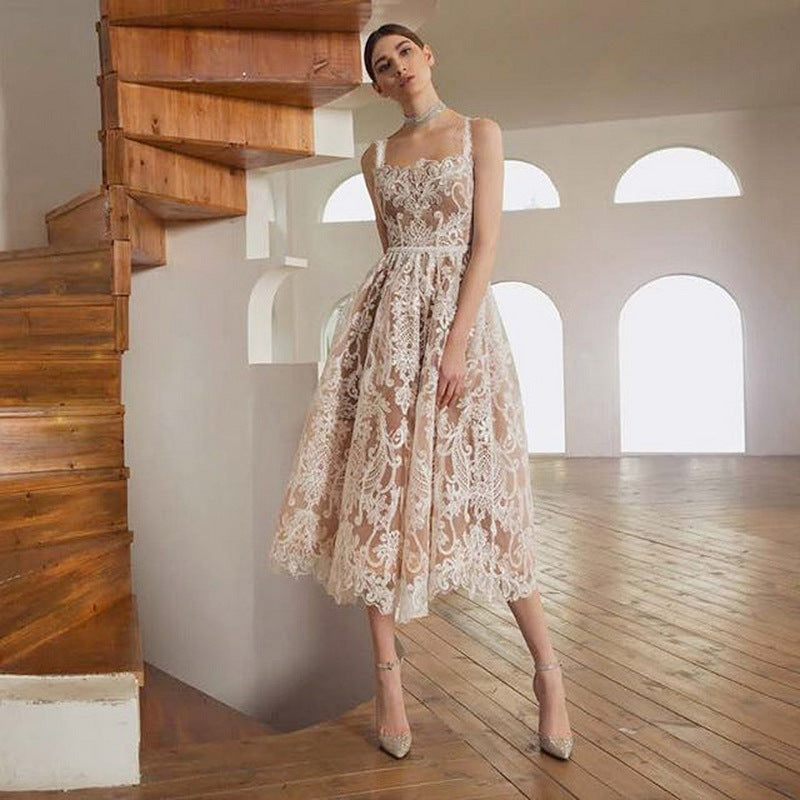 Elegant A-Line French Style Homecoming Dress with Lace Detail - Mid-Length Prom Dress for Formal Events & Special Occasions | Perfect for Dances, Weddings & Evening Parties