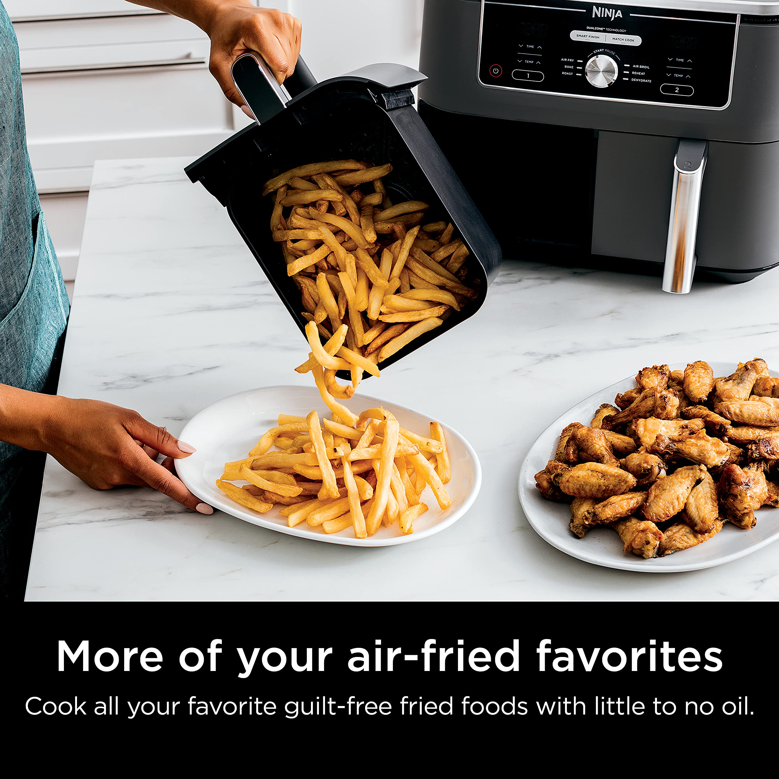 Ninja DZ401 Foodi 10 Quart 6-in-1 DualZone XL 2-Basket Air Fryer with Independent Frying Baskets - Roast, Broil, Dehydrate - Smart Finish & Match Cook Technology - Large Capacity for Family Meals - Grey - Perfect for Quick Cooking, Healthy Meals & Party Snacks