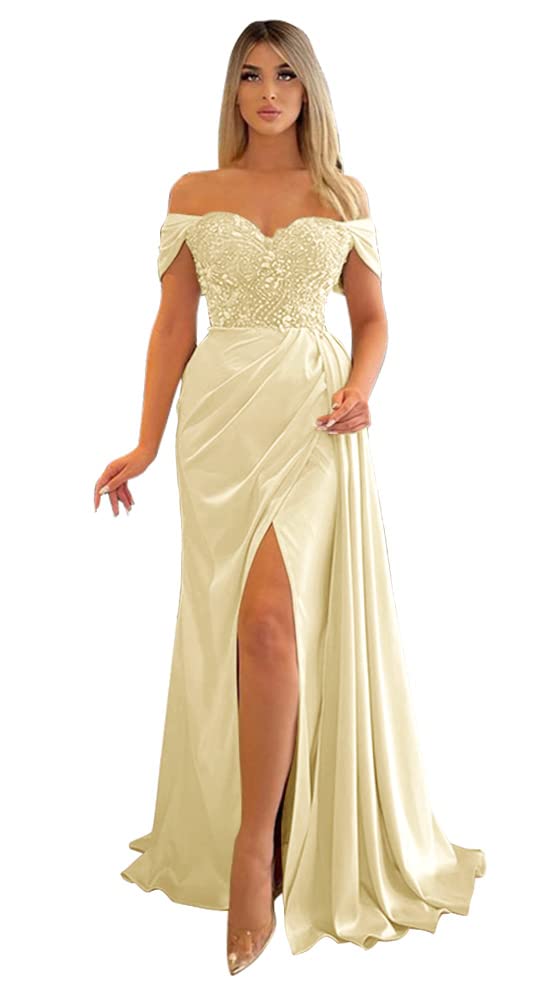 Mermaid Slit Prom Dresses 2024 | Off Shoulder Beaded Bridesmaid Gowns | Elegant Formal Evening Party Dresses for Women | Perfect for Weddings, Galas & Special Occasions