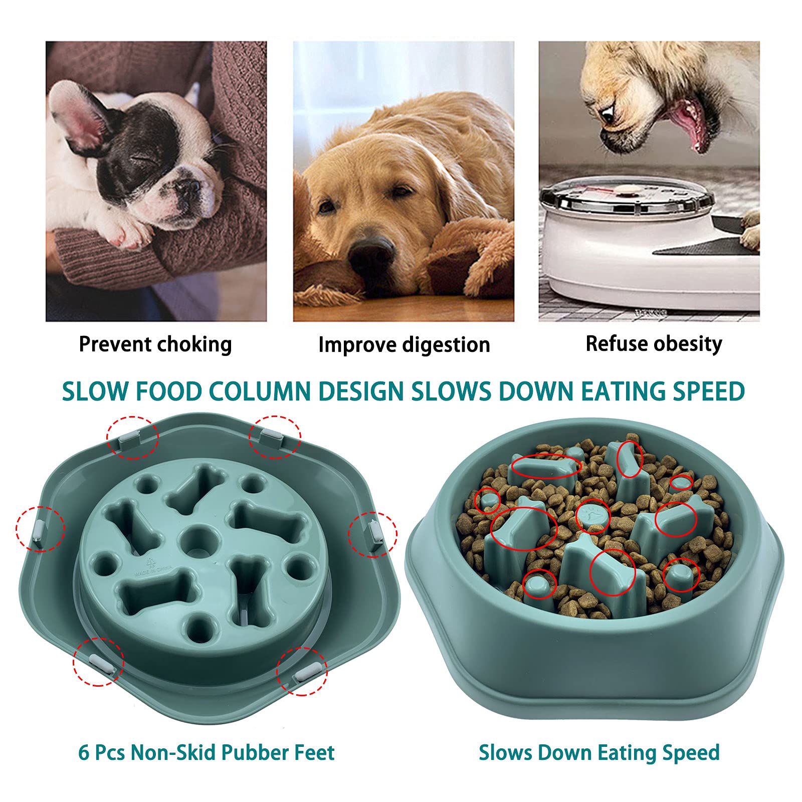 CAISHOW Slow Feeder Dog Bowl - Anti-Gulping Pet Food Dish for Healthy Eating, Bloat Prevention & Mental Stimulation | Non-Slip Interactive Design for Small & Medium Dogs | Perfect for Fast Eaters, Mealtime Enrichment & Digestive Health