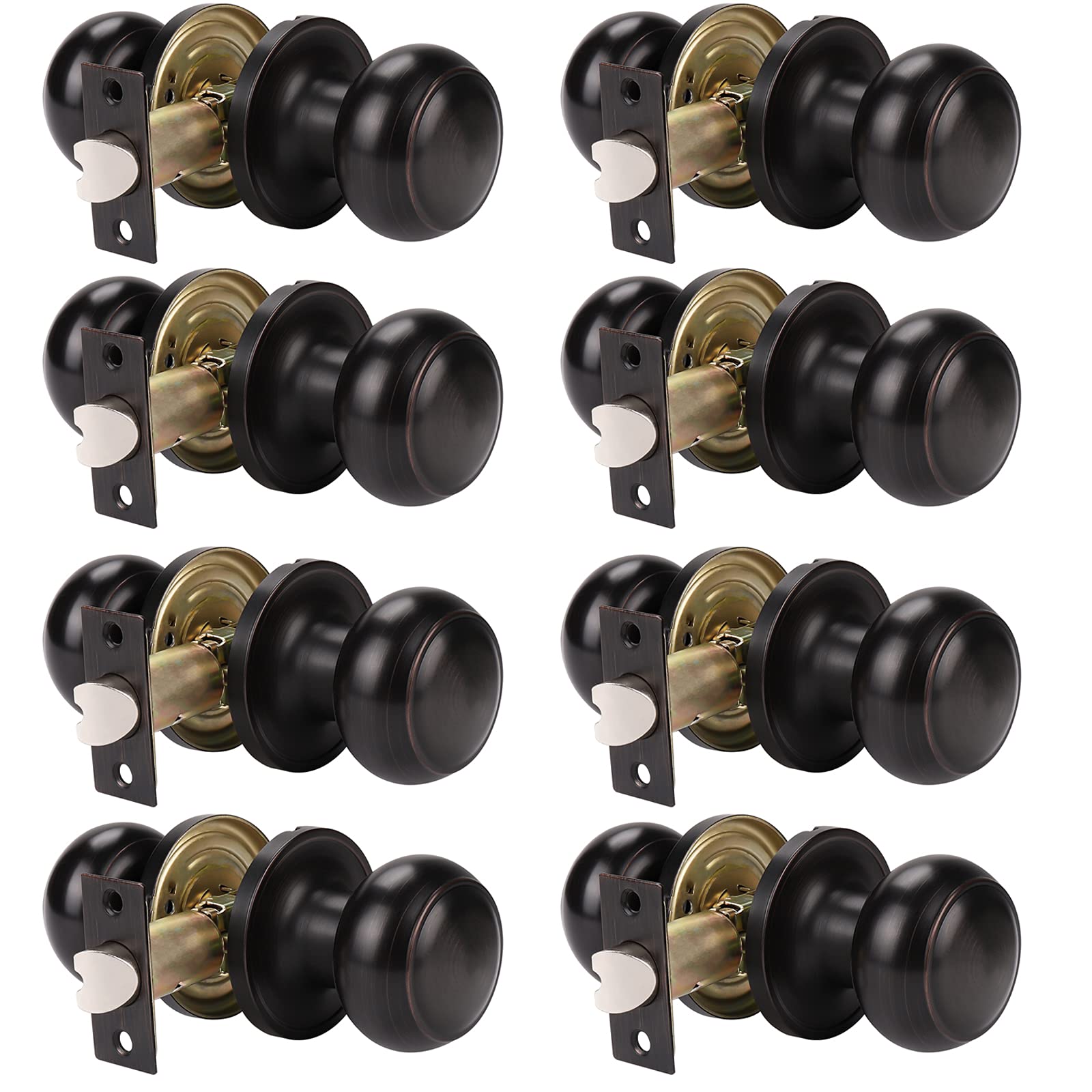 Probrico 8 Pack Keyless Interior Door Knobs - Oil Rubbed Bronze Passage Door Handleset for Hallway & Closet | Easy Installation, No Key Needed for Convenient Access