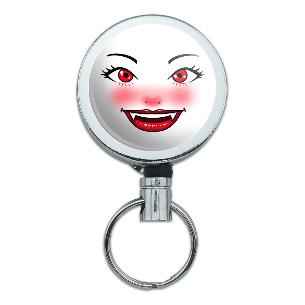 Happy Vampire Girl Smiling Face Heavy Duty Metal Retractable ID Badge Holder with Belt Clip - Perfect for Nurses, Teachers, Office Workers & Security Professionals