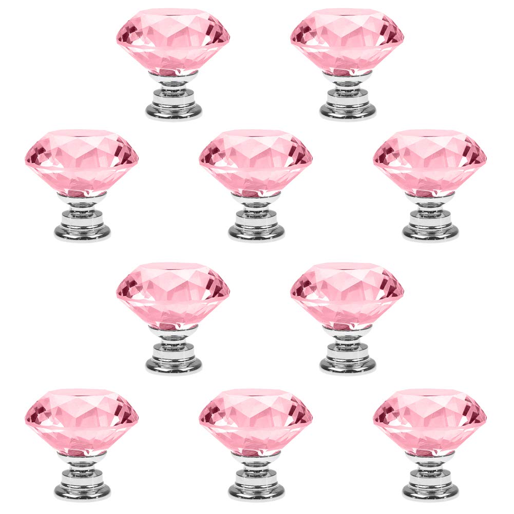 Crystal Glass Cabinet Knobs - 10pcs 30mm Diamond Pulls for Kitchen & Wardrobe (Pink) - Home Decor Upgrade