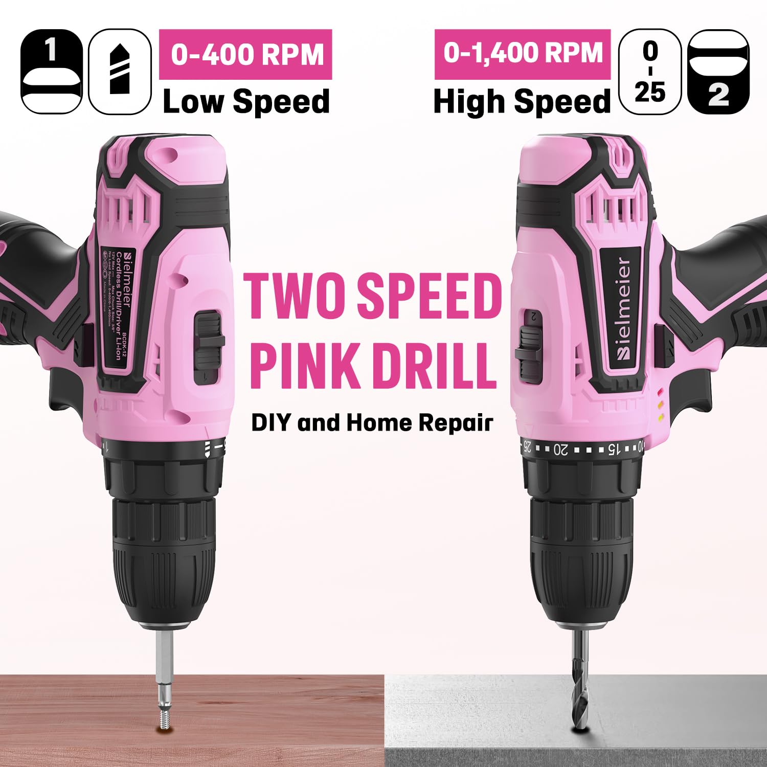 12V 82Pcs Cordless Pink Drill Set - Women's Essential Tool Kit with Pink Tool Bag for DIY & Home Improvement | Perfect for Household Repairs, Craft Projects & Small Fixes