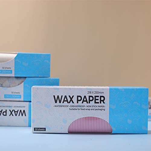 Twlead Colored Wax Paper Sheets - 50 Disposable Greaseproof Food Wrapping Papers for Candy, Sandwiches, Picnics | Pink Striped Basket Liners & Party Serving Trays