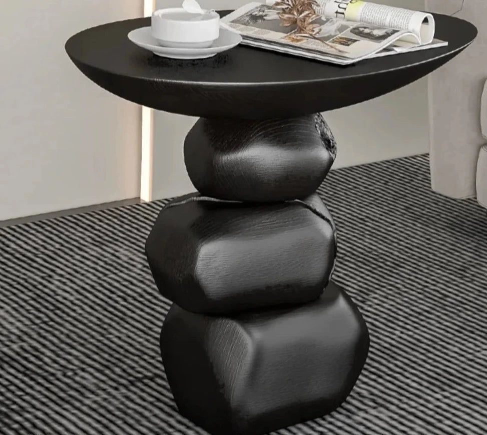 Natural Stone Art Rock Side Table - Unique Handcrafted Accent Table for Living Room, Bedroom, or Outdoor Patio Decor