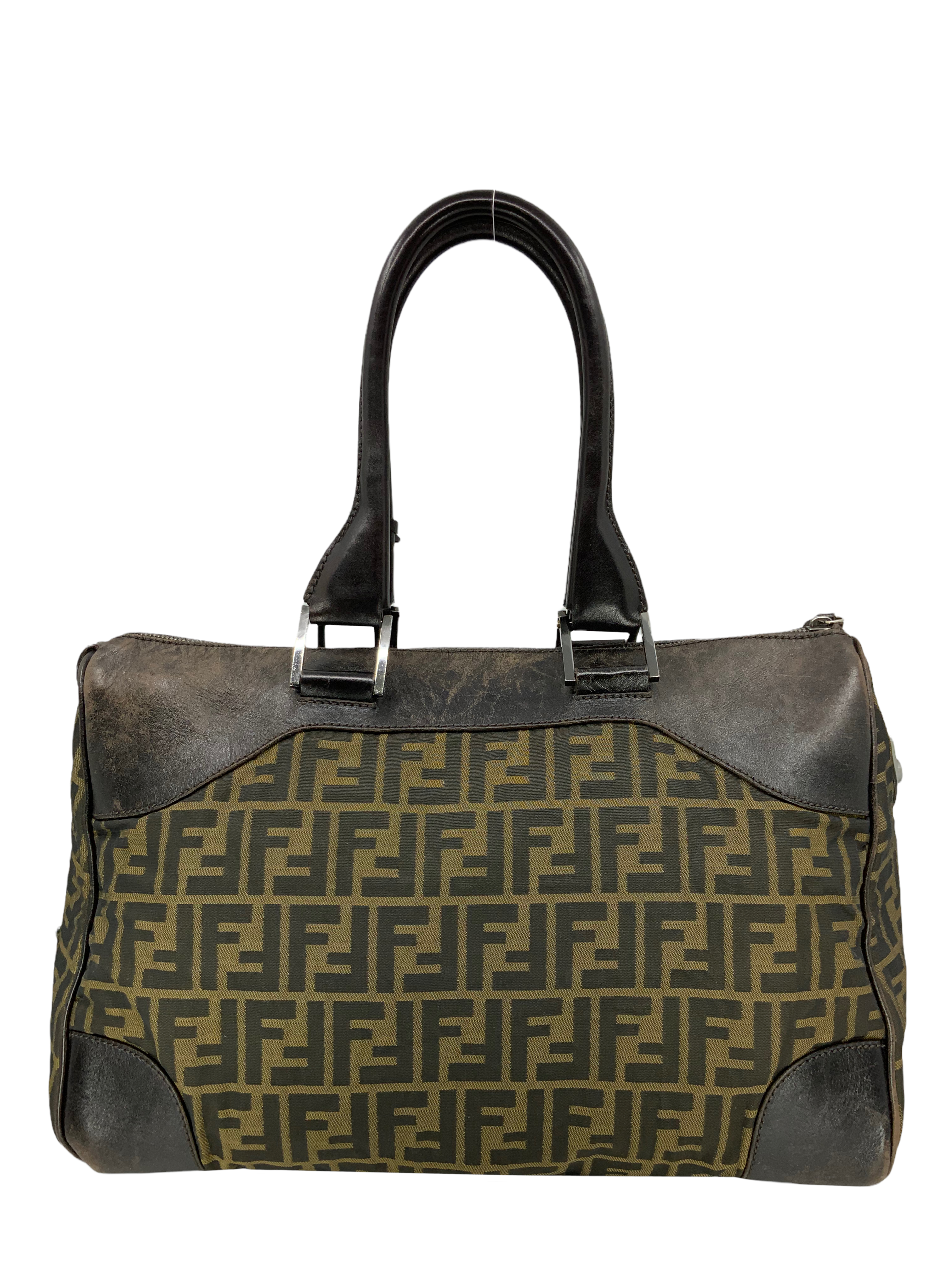FENDI Zucca Canvas and Leather Small Duffel Bag - Stylish Travel Bag for Women, Perfect for Weekend Getaways & Gym Essentials