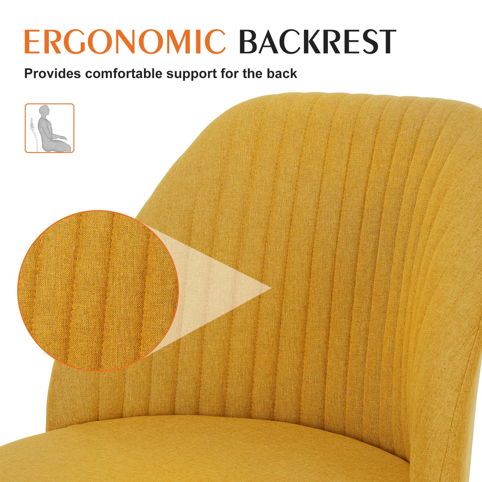 Sweetcrispy Armless Office Chair - Modern Fabric Swivel Desk Chair with Wheels & Adjustable Height, Ergonomic Computer Task Chair for Home Office, Small Spaces | Perfect for Workstations, Gaming & Vanity Areas