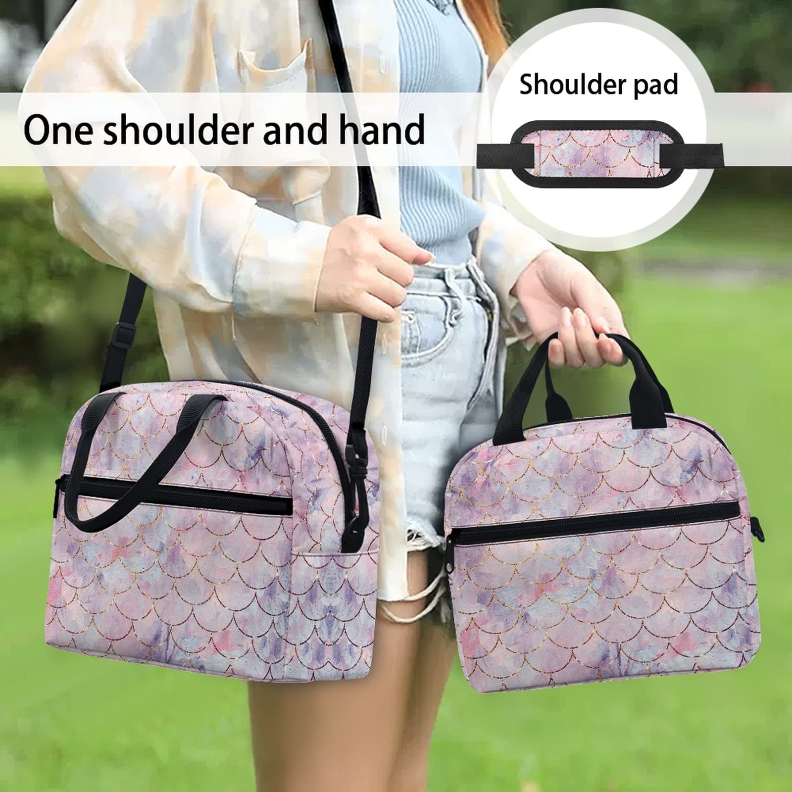 Cute Insulated Lunch Bag for Women & Kids - Reusable Kawaii Lunch Box with Strap & Pockets, Soft Waterproof Tote for School, Office, Picnic & Travel | Bengbobar Mermaid Design