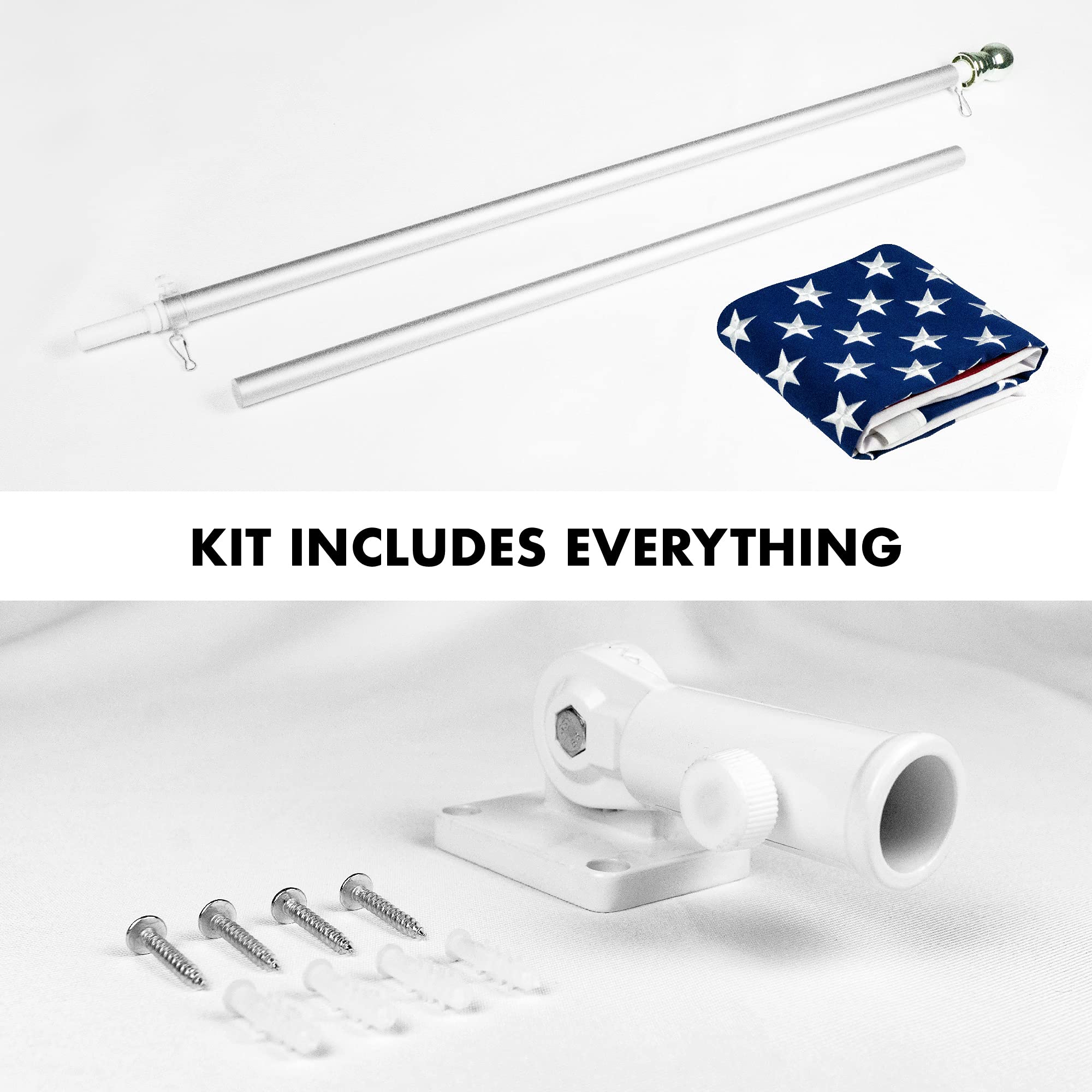 5 Feet Spinning Flagpole (Silver) - Heavy Duty Aluminum Flag Pole with Brass Grommets - Includes 2.5x4 ft American Flag - Made of Durable Spun Polyester - Perfect for Front Yard, Garden, or Patriotic Events