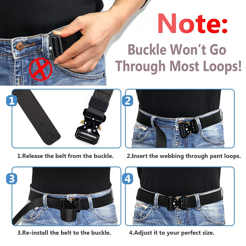 Tactical Belts for Men 4 Pack - Heavy Duty Military Web Belt with Quick Release Metal Buckle - Durable Riggers Belt for Outdoor, Hiking, Camping & Work