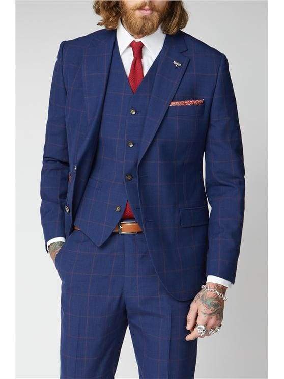 Gibson London Regent Navy & Burgundy Check 3-Piece Suit for Men | Premium Wool Business Suit | Perfect for Weddings, Office & Formal Events