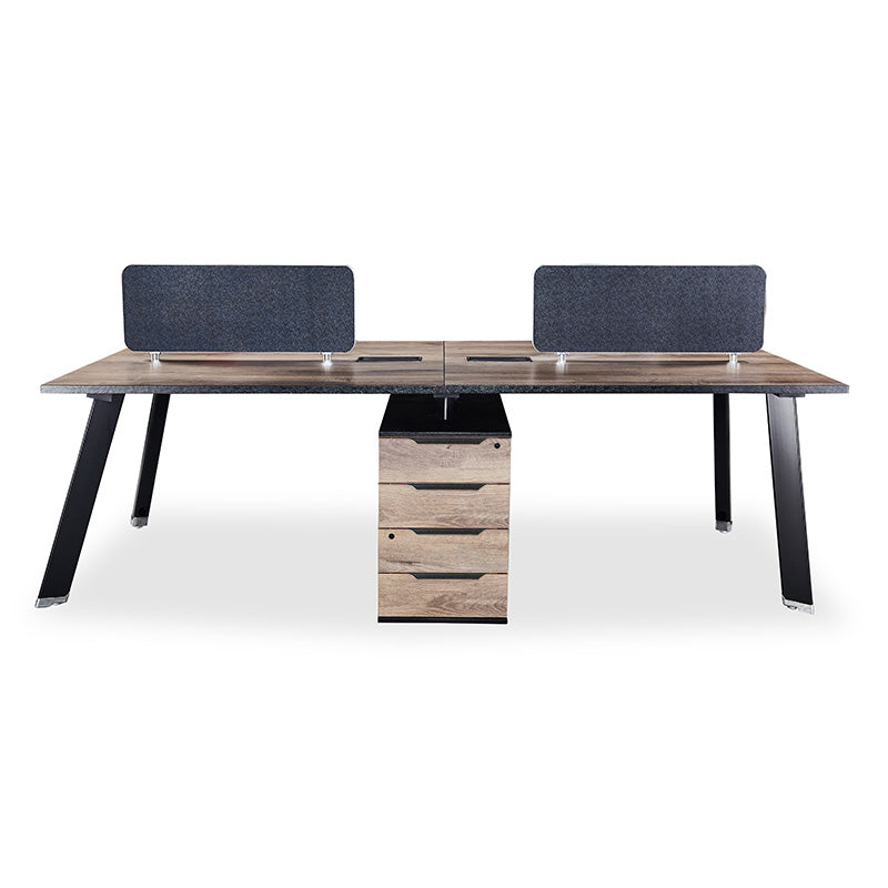ARTO 4-Person Back-to-Back Office Workstation with 2 Storage Cabinets - 2.4M Warm Oak & Black Finish - Perfect for Collaborative Workspaces & Open Office Environments