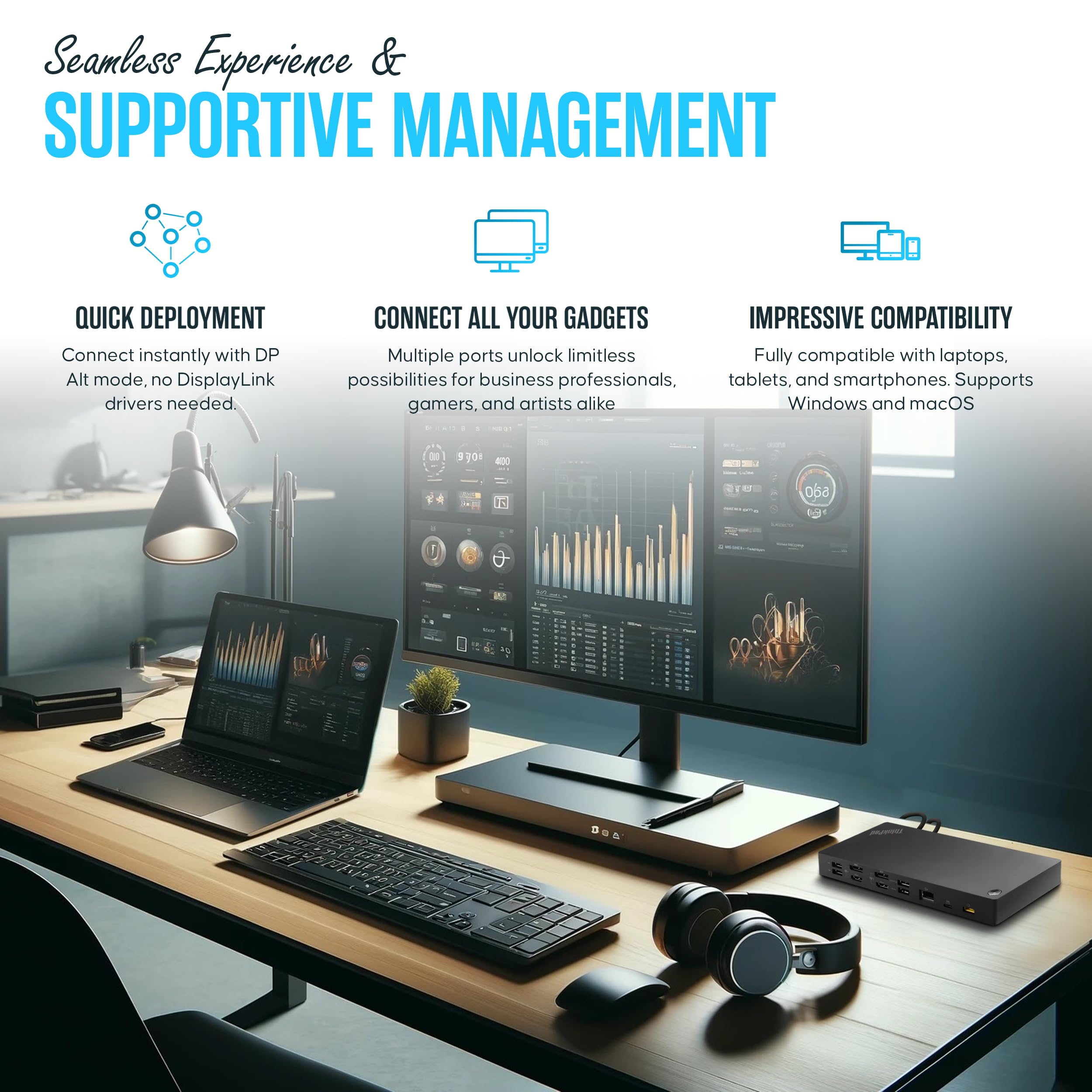 Lenovo 40AY0090US ThinkPad Docking Station with Dual Monitor Support - USB-C, HDMI, DisplayPort & USB-C Cable Included - 1 Year Warranty - Perfect for Home Office & Business Workstations